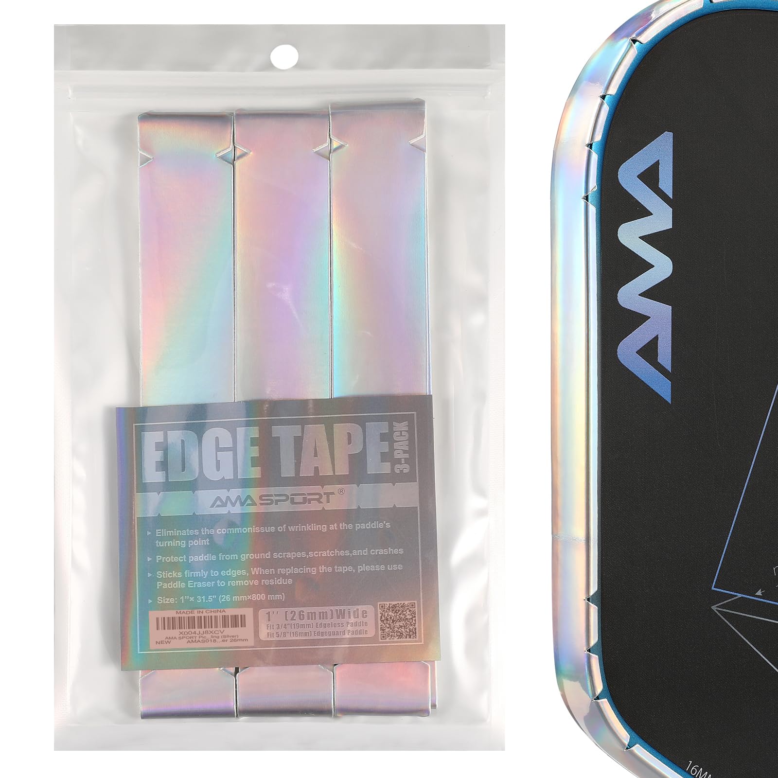 AMA SPORT Pickleball Paddle Edge Guard Tape 3 Pack Laser Protection Tapes 20mm, 23mm, 26mm Width Pickleball Edge Guard Tape Perfectly Fit Curved Edge