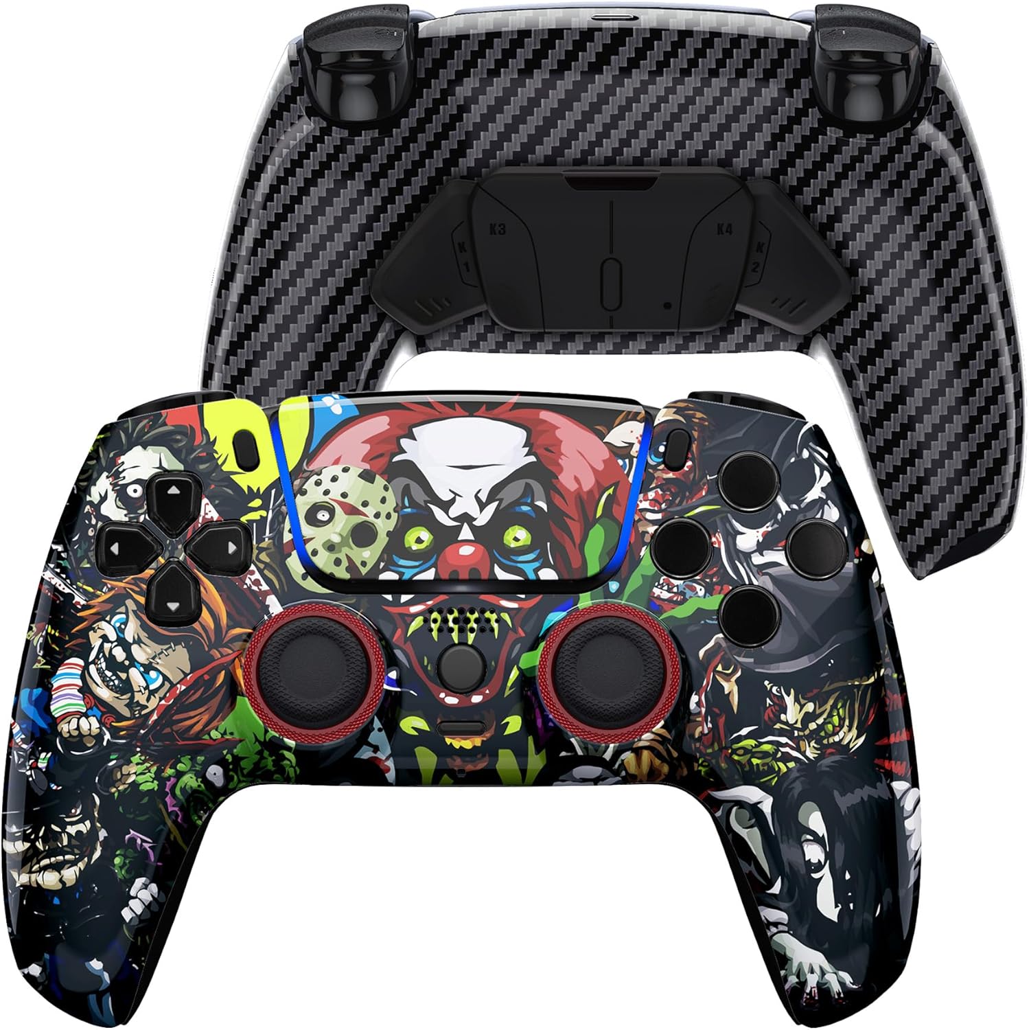 eXtremeRate Luna Redesigned Scary Party Front Shell Touchpad Compatible with ps5 Controller BDM-010 020 030 040 050, Programable 4 Back Buttons RISE4 Remap Kit for PS5 Controller BDM-010 BDM-020