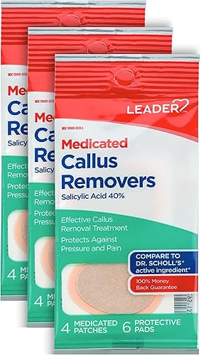 Leader Removedor de callos medicado con ácido salicílico, almohadillas de tratamiento de maíz y parches de callos en los pies, alivio del dolor
