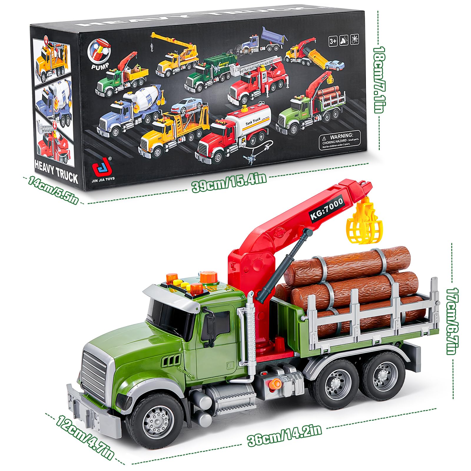 Tacobear Camion Transport de Bois 1:16 - Grand Véhicule Transporteur avec Lumière, Son et Grue de Chargement - Cadeau pour Enfants Garçons 3-6 Ans