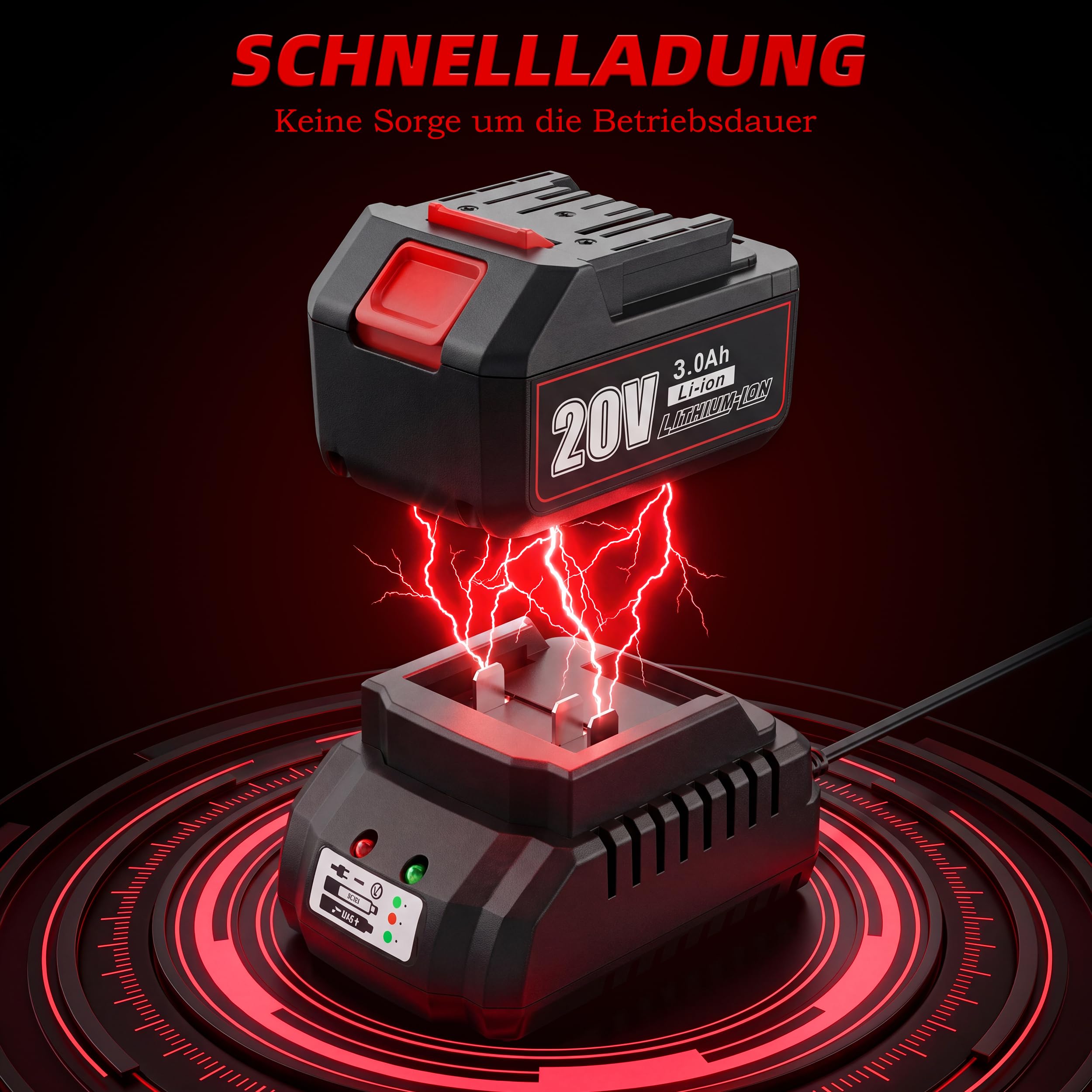TEENO Akku-Laubbläser 20V 3.0Ah, Professional Laubbläser bis zu 288 km/h Blasgeschwindigkeit, Akku-Gebläse mit Akku und Ladegerät, Leaf Blower zum Schmutz & Blätter, abnehmbares Rohr