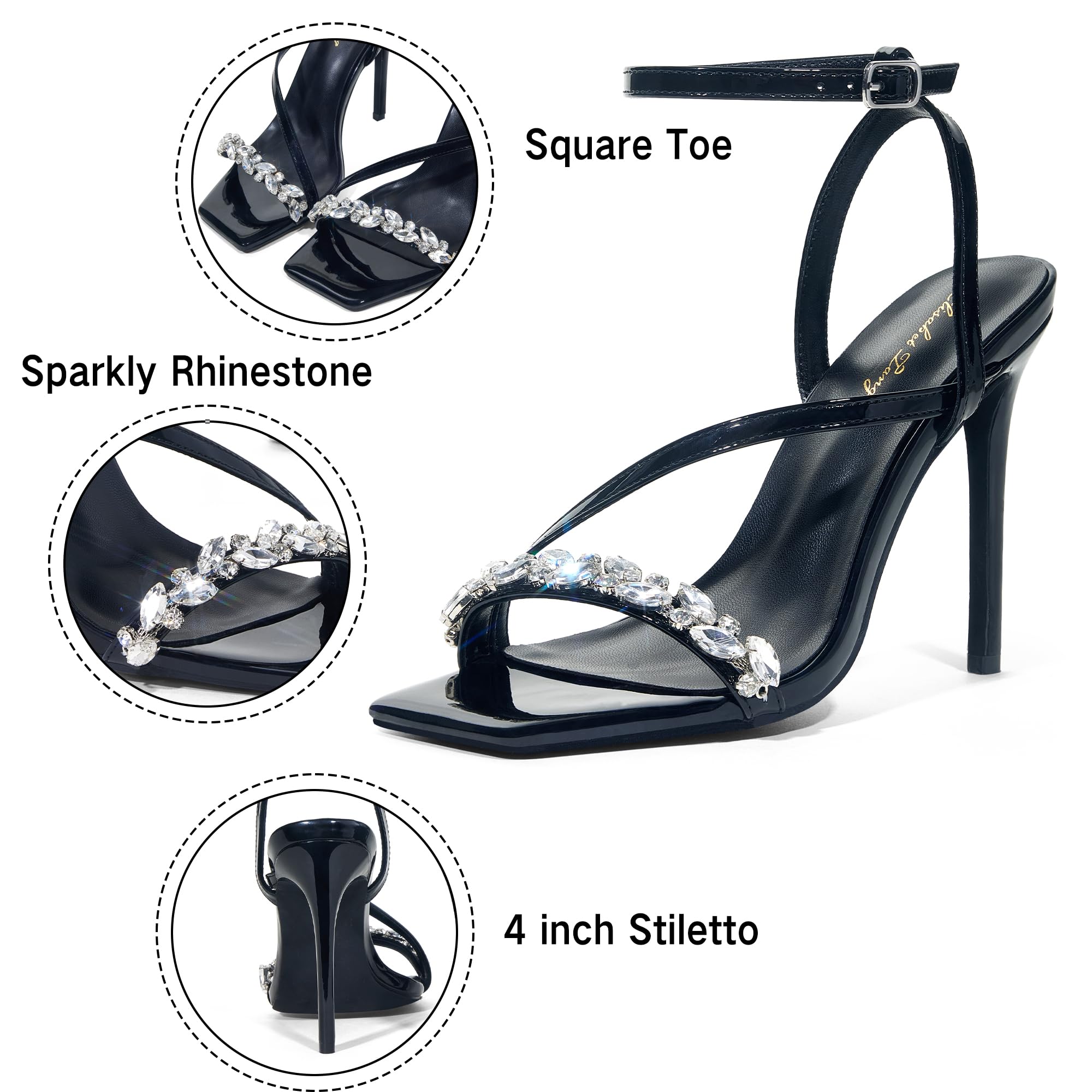 Zhabtuc Sandali da Donna Tacchi Alti da 10 cm Cinturino alla Caviglia Strass Peep Toe Ballo di Nozze Estivo