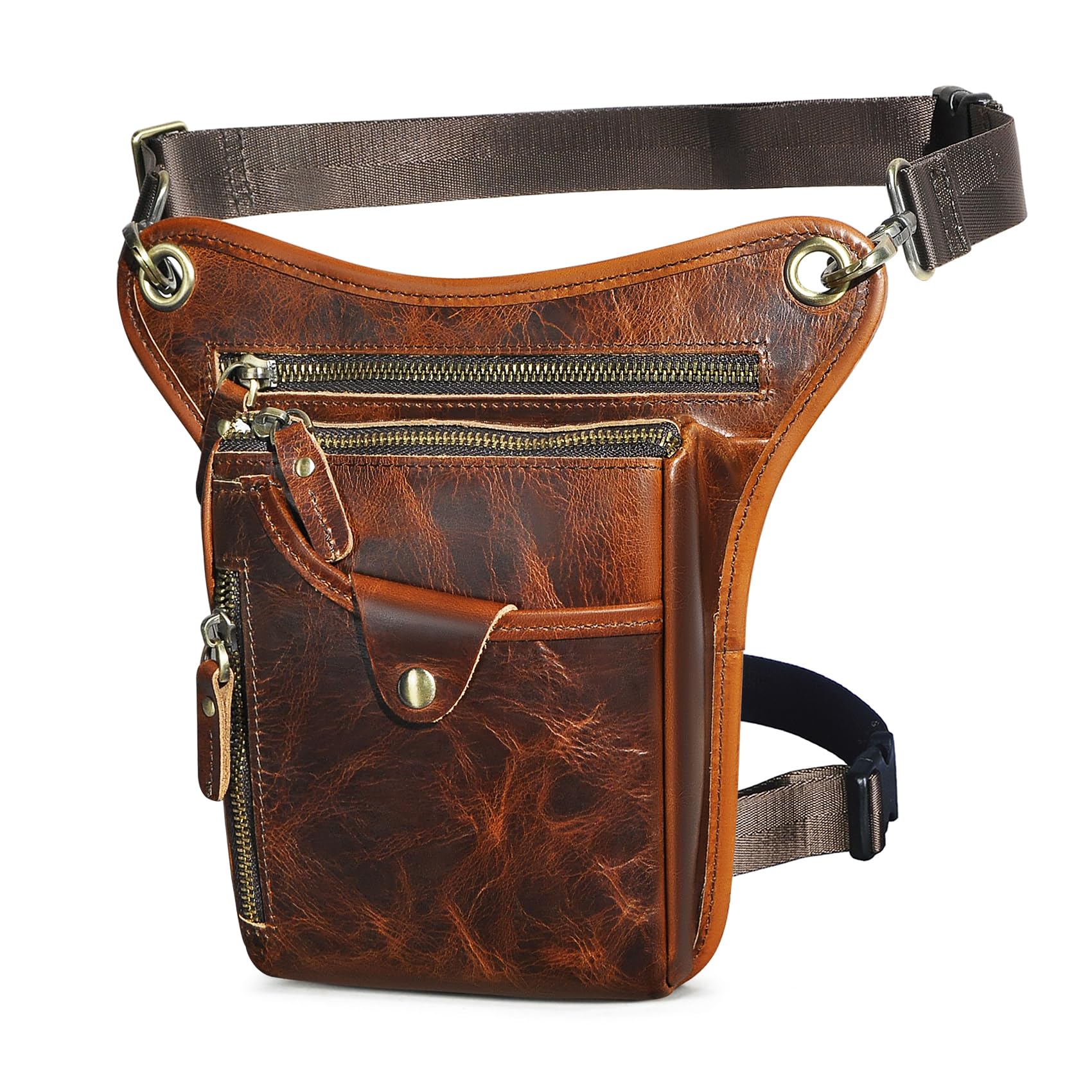 Le'aokuu Women Men's Genuine Leather Sporting Riding Hip Bum Fanny Waist Pack Drop Thigh Leg Cross Over Bag Pouches