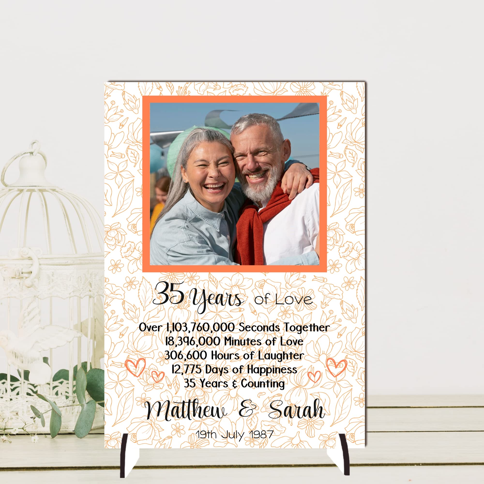 Personalised Anniversary Plaque - Custom A5/A4 MDF & Acrylic Sign - Milestone Anniversaries (1st, 25th, 30th, 35th, 40th, 45th, 50th, 55th, 60th (4. 35th Anniversary, Mdf Wood A5 21cm x 15cm)