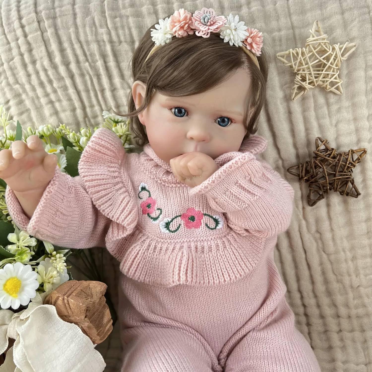 RXDOLL Realistyczne lalki Reborn Baby Dolls słodka twarz 50 cm realistyczna lalka noworodek dziewczyna miękka tkanina winylowa ciało urocza księżniczka Reborn maluch lalka zabawka dla dzieci prezenty