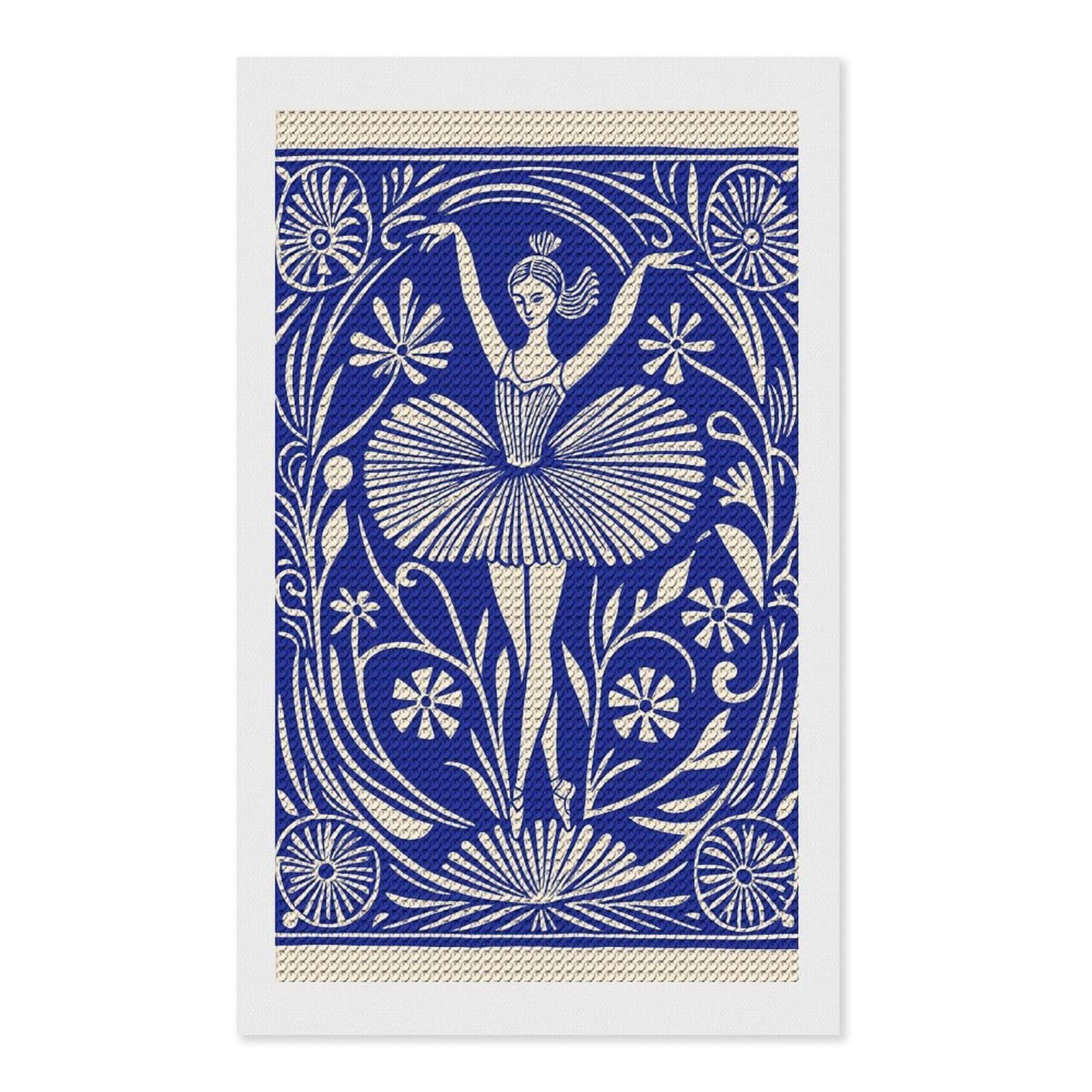 Junmoney Ballet Dancer in Floral Frame Diamond Painting Set 12"x20", Full Kit Included, Sparkling Round Gems, Farmhouse Decor, Festive Craft Gift