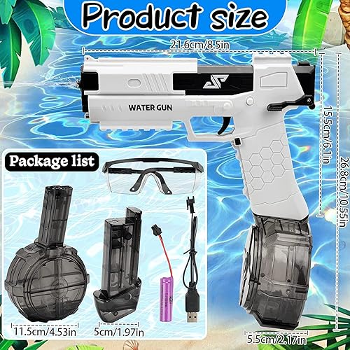Miniatura 3 de Pistolas de agua eléctricas, pistolas de chorro automáticas de alta capacidad de hasta 32 pies de alcance, pistola automática de remojo de agua