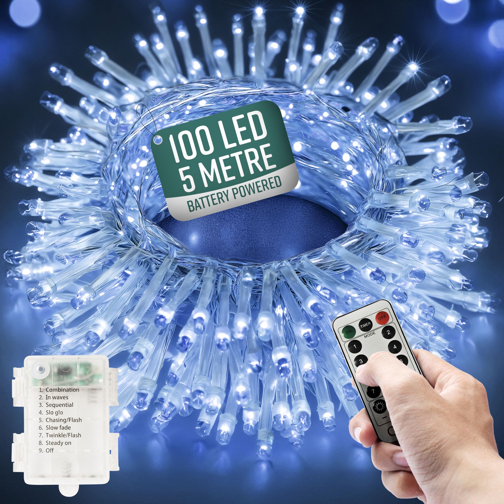 Globrite Cool White Globirite Garden Fairy Lights Battery Operated - 100 Led String Lights With Remote - 8 Lighting Modes - Battery Fairy Lights Indoor & Outdoor - Bedroom Aesthetic - ( Led)
