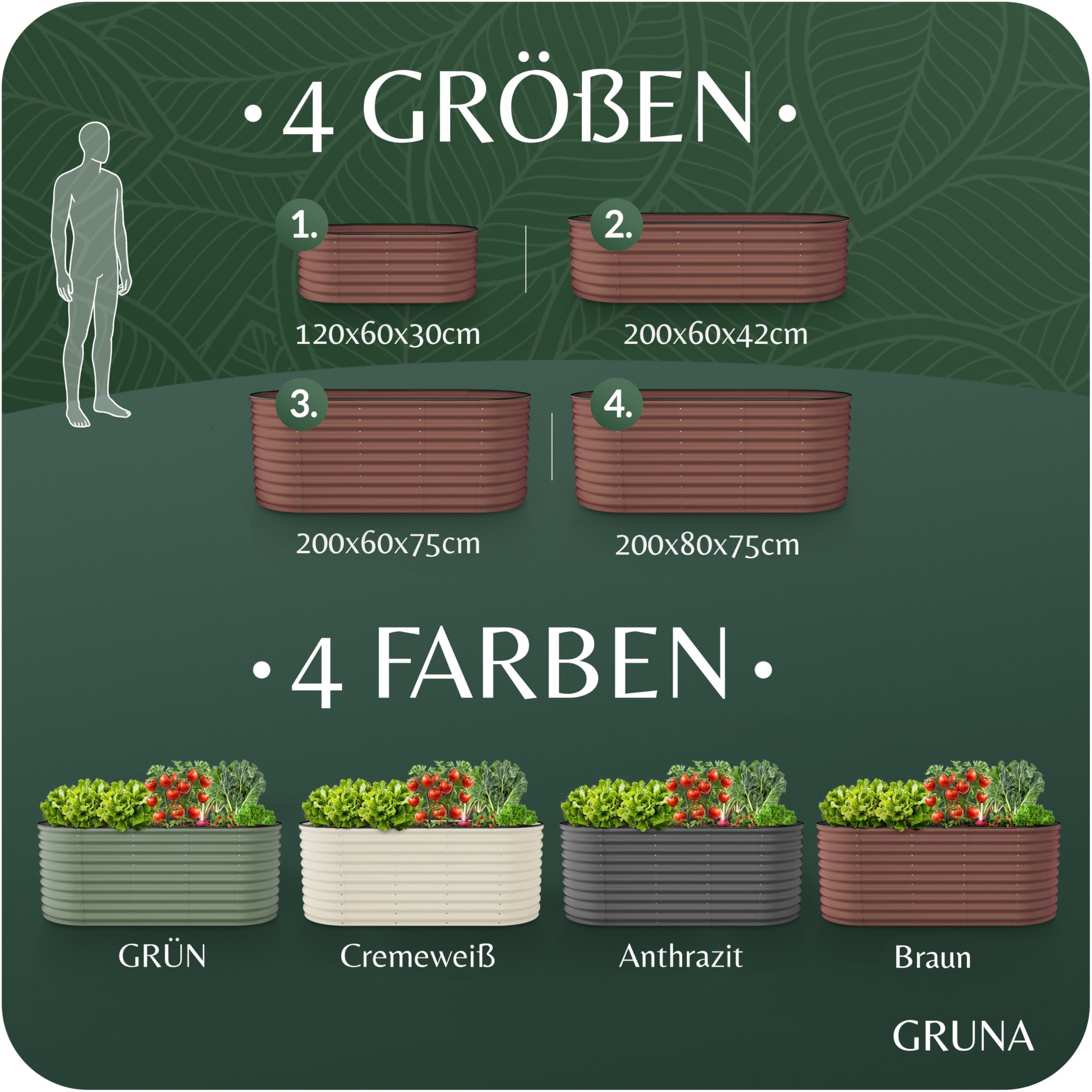 GRUNA Hochbeet Metall 200x60x75 (Braun) - Formstabil & 100% Rostfrei