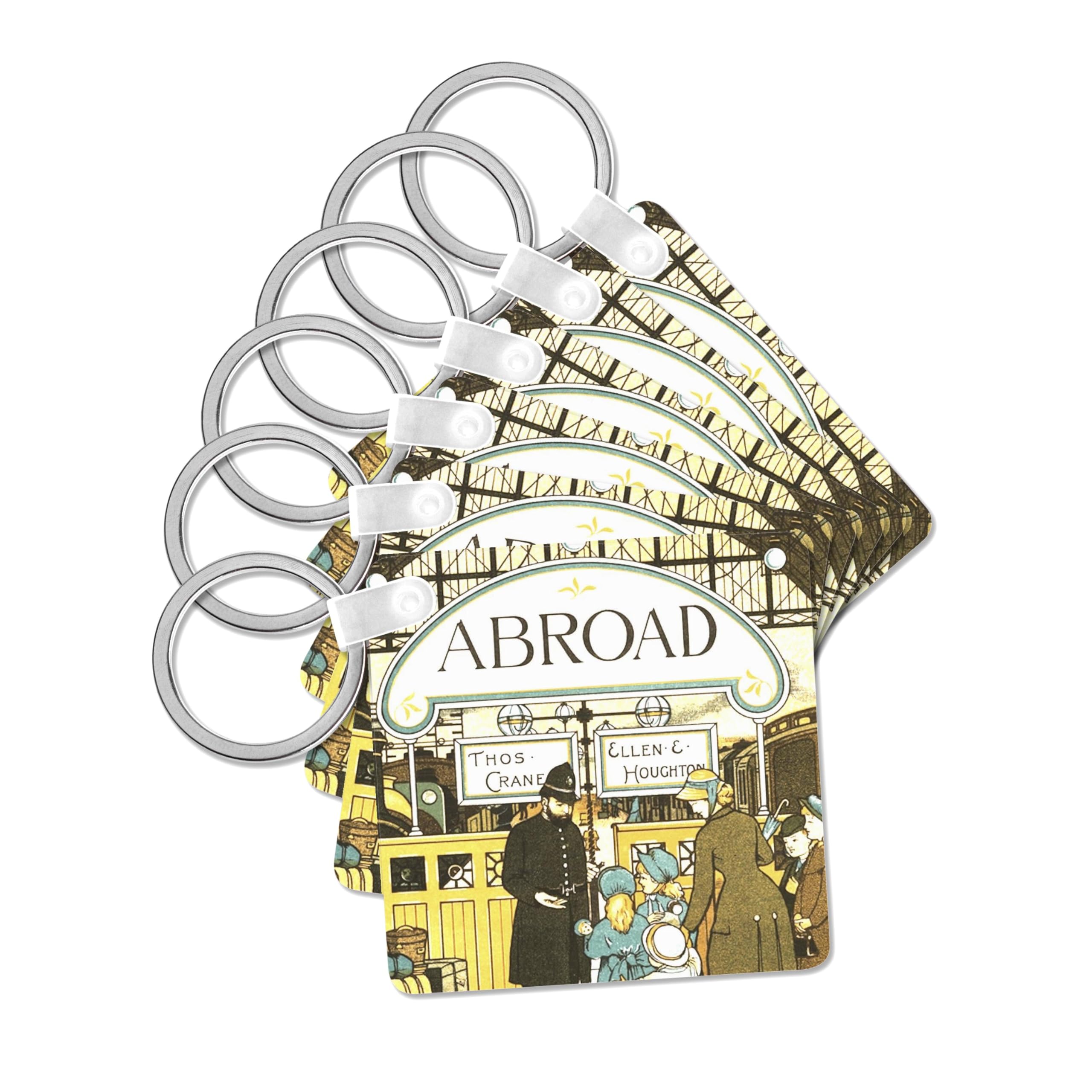 3dRose, Vintage Travel Book for Children, set of 6 Key Chains