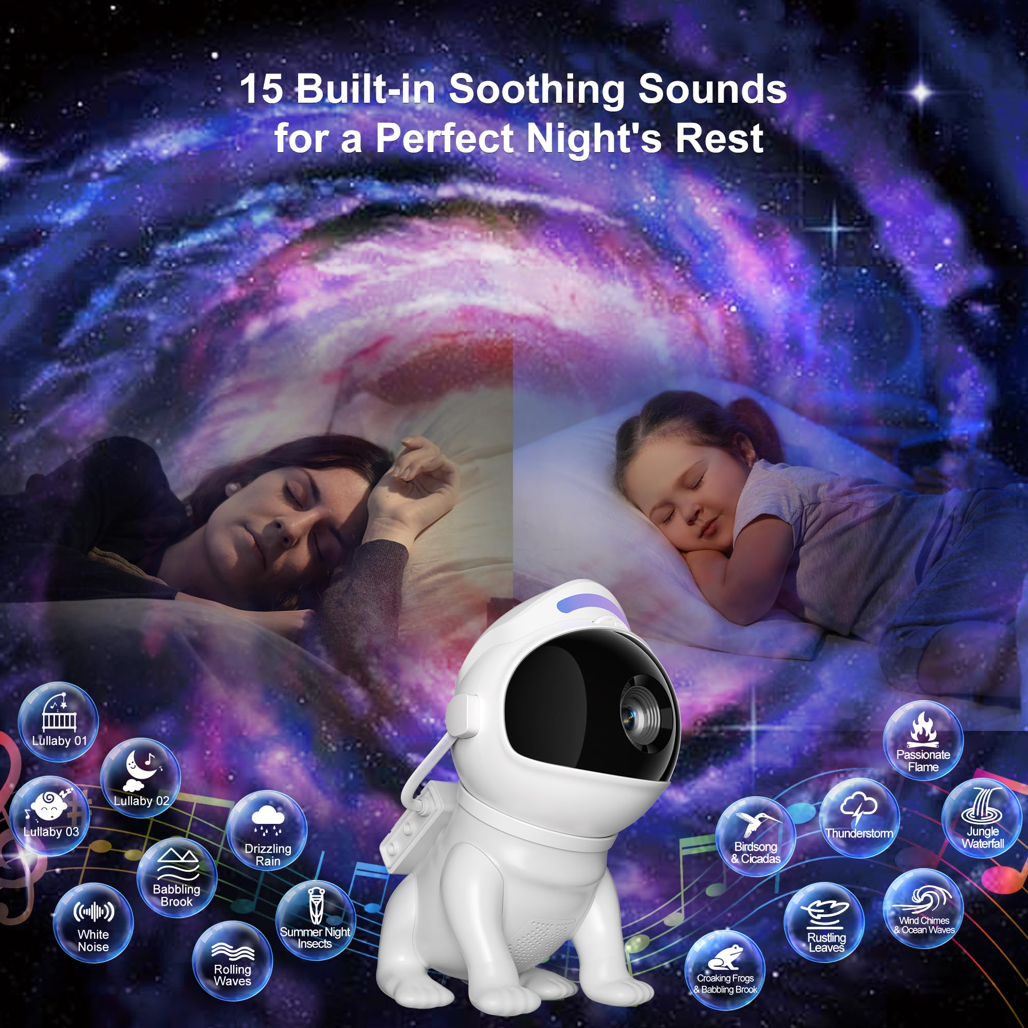 Sternenhimmel Projektor, Planetarium Projector with 12 Planet Discs, 15 Weißes Rauschen, Bluetooth Lautsprecher, Timer, Fernbedienung, Galaxy Projektor für Deko, Schlafzimmer, Kinder, Erwachsene