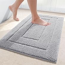 Homaxy Microfibre Bathroom Rug Non-Slip Washable Bath Mat Soft Bath Mat Water Absorbent Bath Mat for Bathroom - 60 x 120 cm, Grey