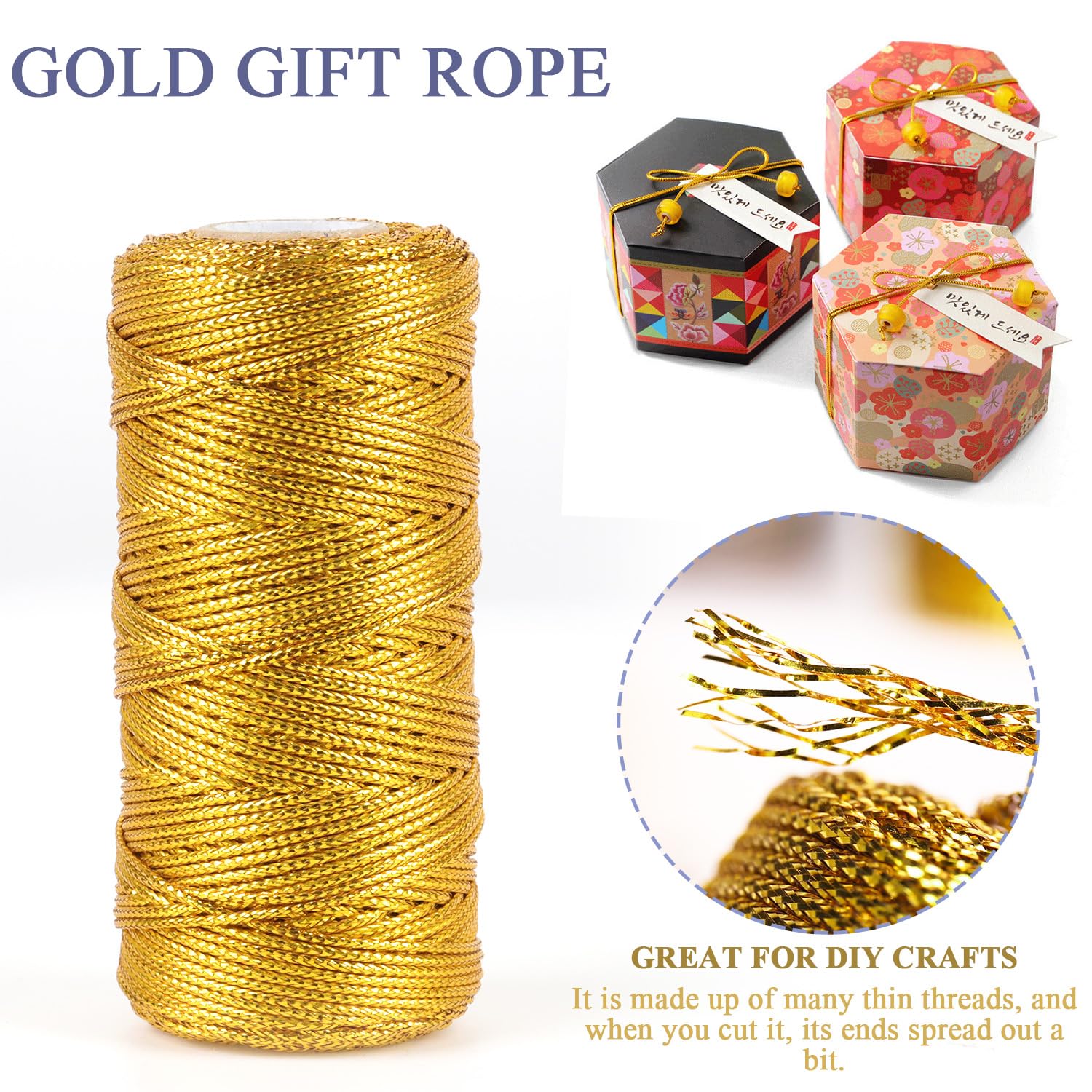 2 Rouleaux Fil d'or Métallique Cordon 100m, Ficelle Dorée 2 Rouleaux Fil d'or Métallique Cordon 100m, Ficelle Dorée