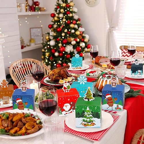 Miniatura 8 de Waenerec 24 cajas de regalo de Navidad, caja de dulces de Navidad 3D para niños, galletas de Navidad, adornos de papel, cajas de Papá Noel para