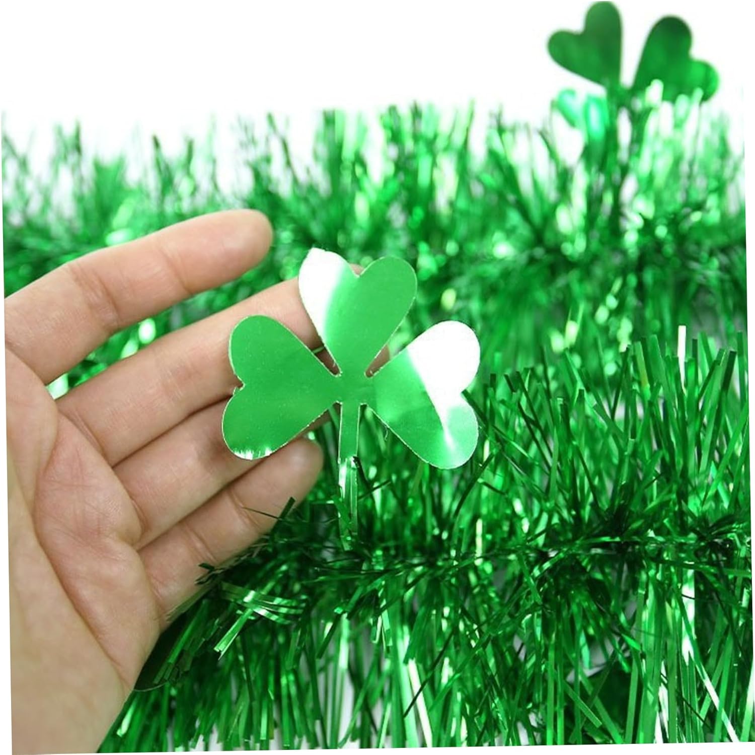 10Pcs St Patricks Day Garland Green Shamrock Tinsel Garland St Patricks Day Decor for Outdoor Indoor Home Tree Room Holiday Disco Party