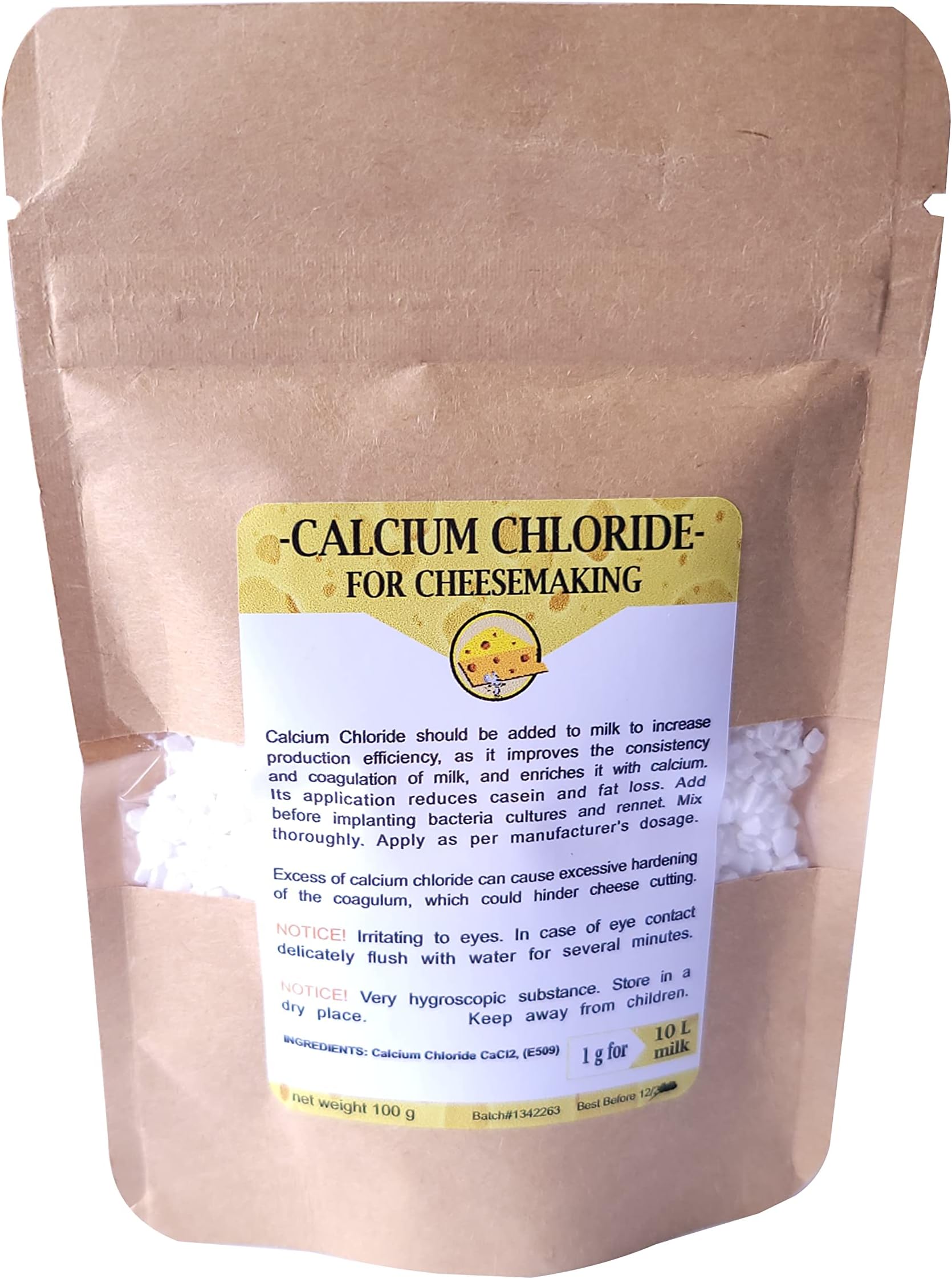 Calcium Chloride 20g for Cheese Making 200L - CaCl2, to Use Along with Rennet, Lipase, Cheese Culture, Cheese Making, Cheese Kit