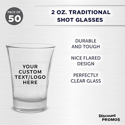 Miniatura 3 de Vasos de chupito personalizados de 2 onzas. Juego de 50, paquete personalizado a granel, ideal para bodas, fiestas, cumpleaños, regalos, transparente