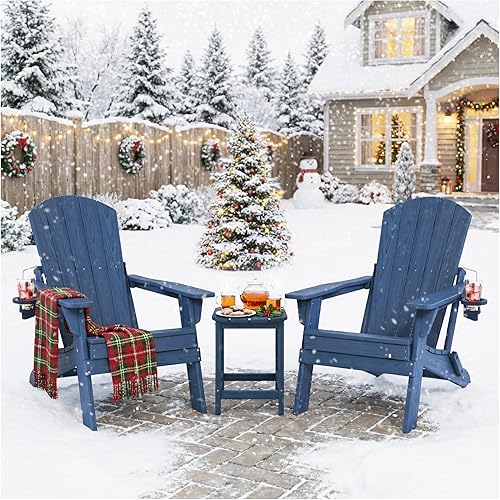 Juego de 2 sillas plegables Adirondack con soporte para tazas, sillas de plástico HDPE resistentes a todo tipo de clima, sillas de patio al aire