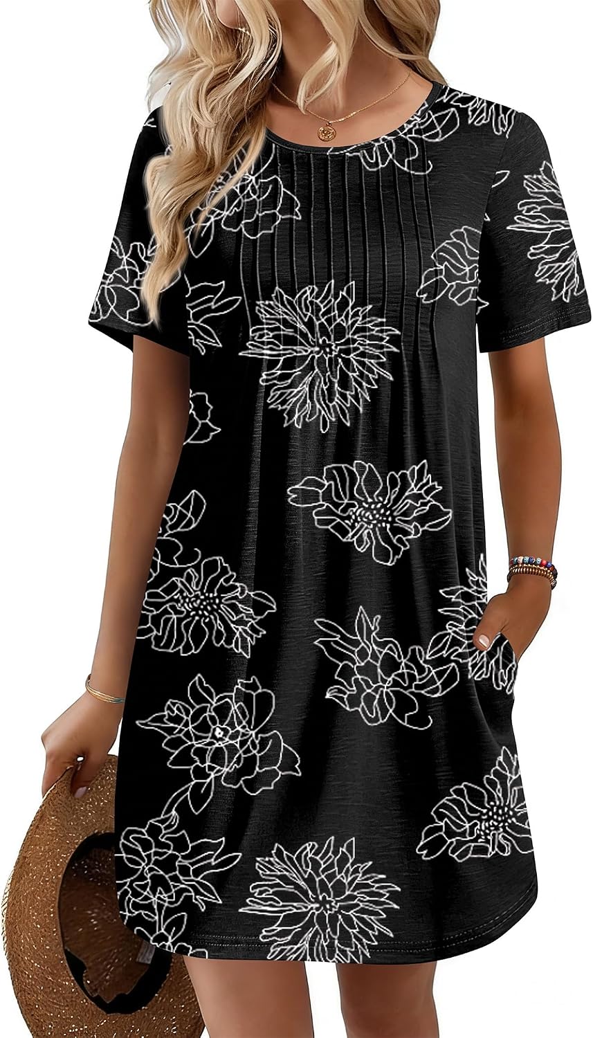 Ekouaer Swimsuit Coverup for Women 2026 Short Sleeve Bathing Suit Cover Ups Beach Summer T-Shirt Dresses with Pockets