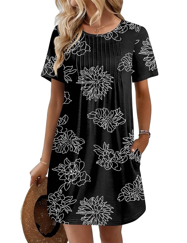 Ekouaer Swimsuit Coverup for Women 2026 Short Sleeve Bathing Suit Cover Ups Beach Summer T-Shirt Dresses with Pockets