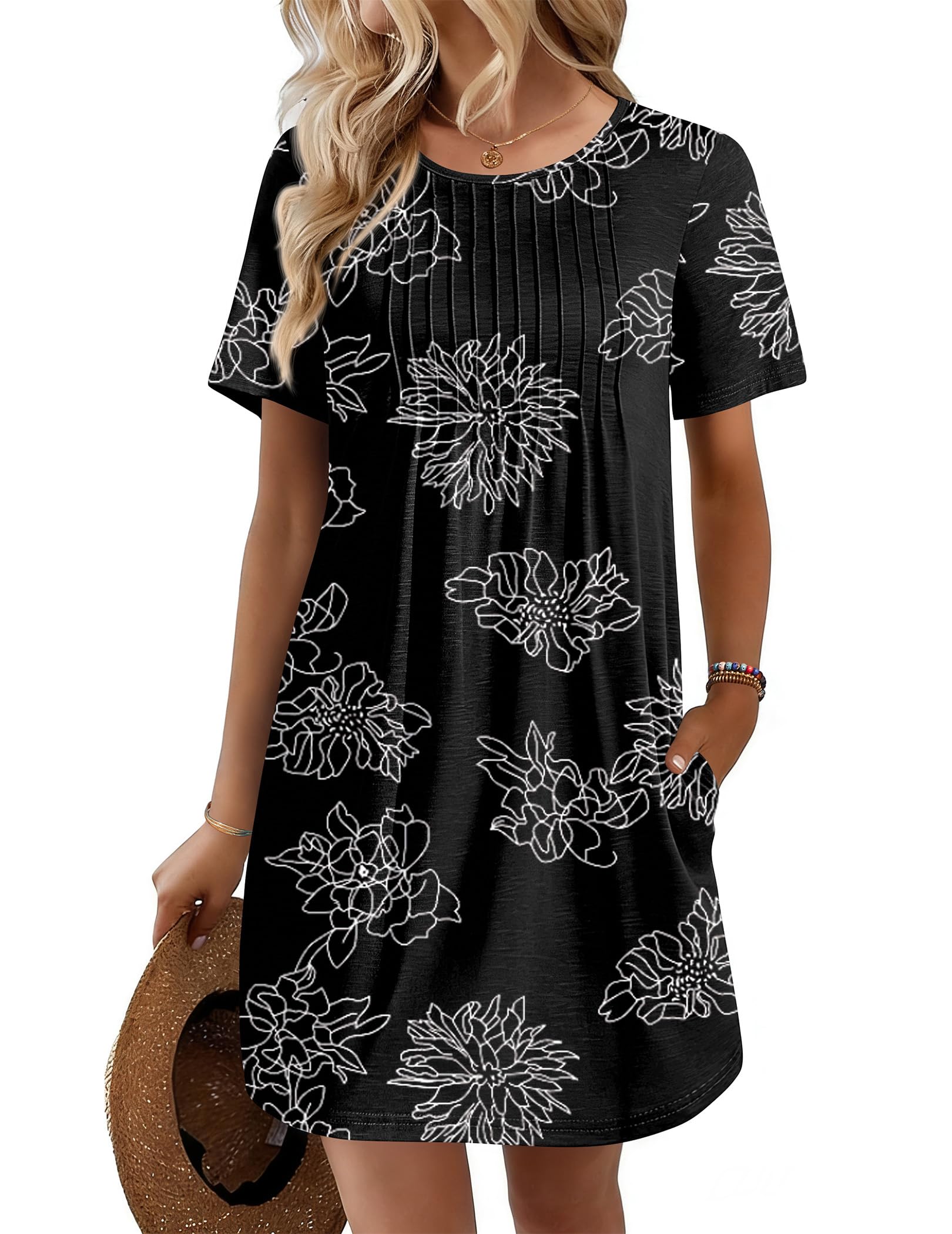 Ekouaer Swimsuit Coverup for Women 2026 Short Sleeve Bathing Suit Cover Ups Beach Summer T-Shirt Dresses with Pockets