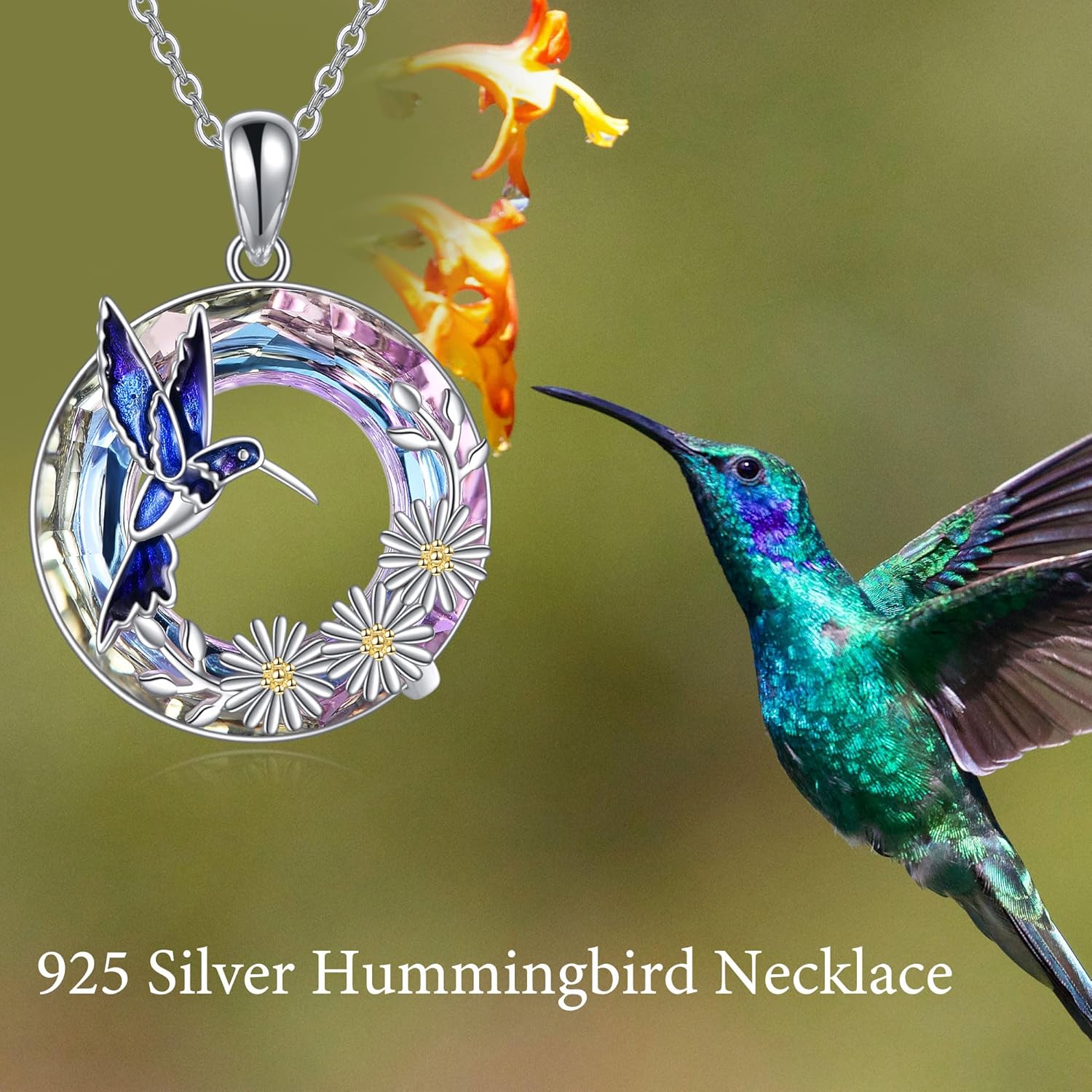 MONGAS Hummingbird Necklace for Women 925 Sterling Silver Hummingbird Necklace Daisy Pendant Christmas Jewelry Gifts for Women - Image 6