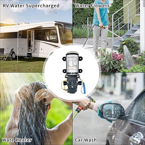Miniatura 5 de Bomba de agua para autocaravana, bomba de presión de agua de 2 cámaras, 12 V CC 6 Lmin 1.6 GPM 65 PSI bomba de agua de diafragma para caravana,