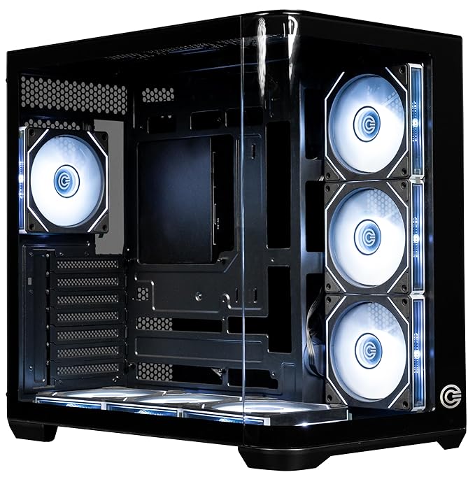 Circle Lucid Curve AX BTF Mid Tower Gaming Cabinet - Black Panoramic Curved Glass Support ATX, M-ATX, ITX Pre Installed 3X Front, 3X Bottom, 1X 120MM Infinity Mirror Fans