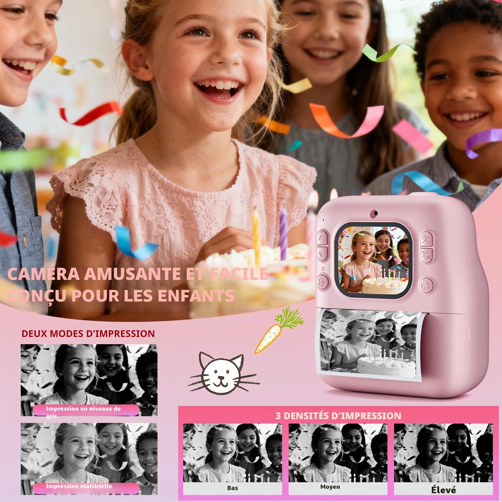 Appareil Photo Enfant,1080P Appareil Photo Numérique Enfant,Appareil Phot.o Instantané avec Carte 32GB & Papier d'impression,Cadeau Jouet de Noël pour Filles et Garçons 3 à 12 Ans