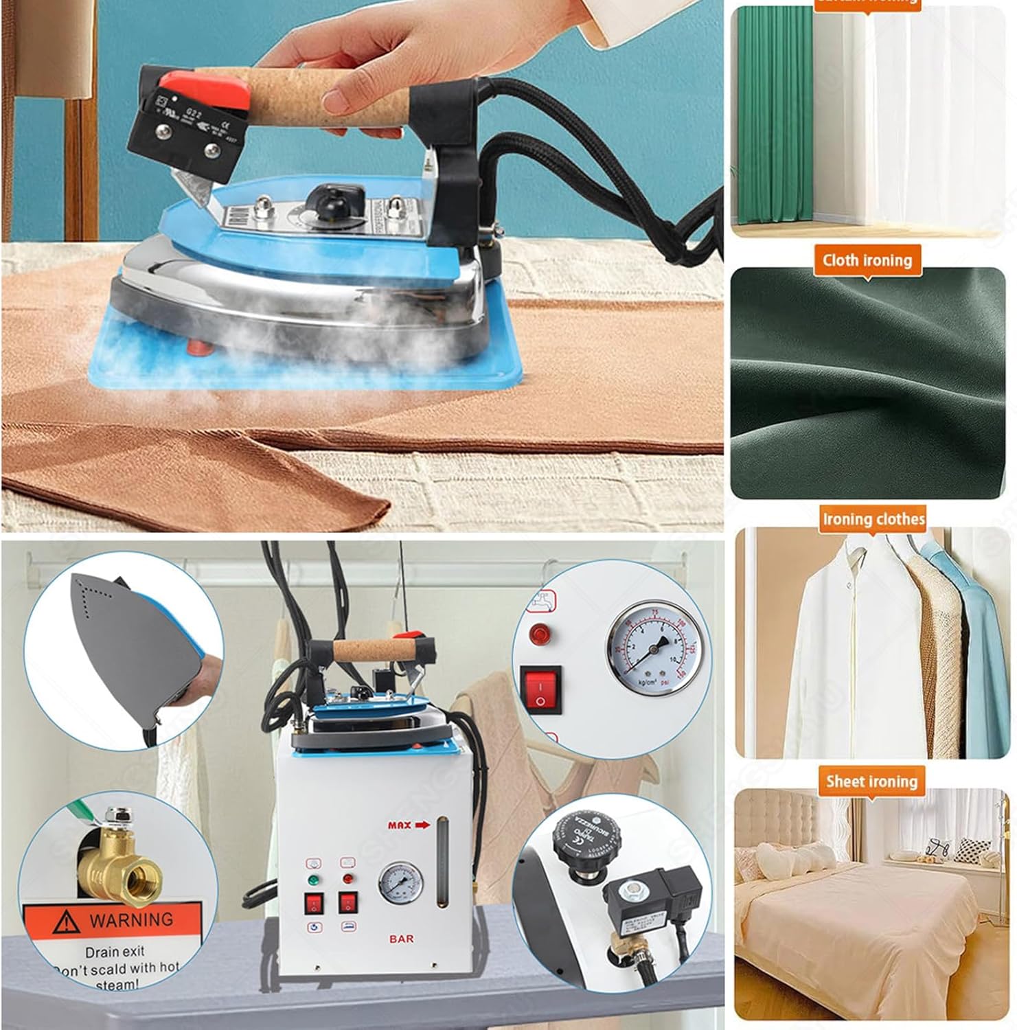 Professional Ironing Station,Electric Industrial Steam Iron with Semi-Automatic Large Iron Boiler,Stainless Steel Tank,Electric Iron with Boiler for Clothing Store Laundry Cloth Factories