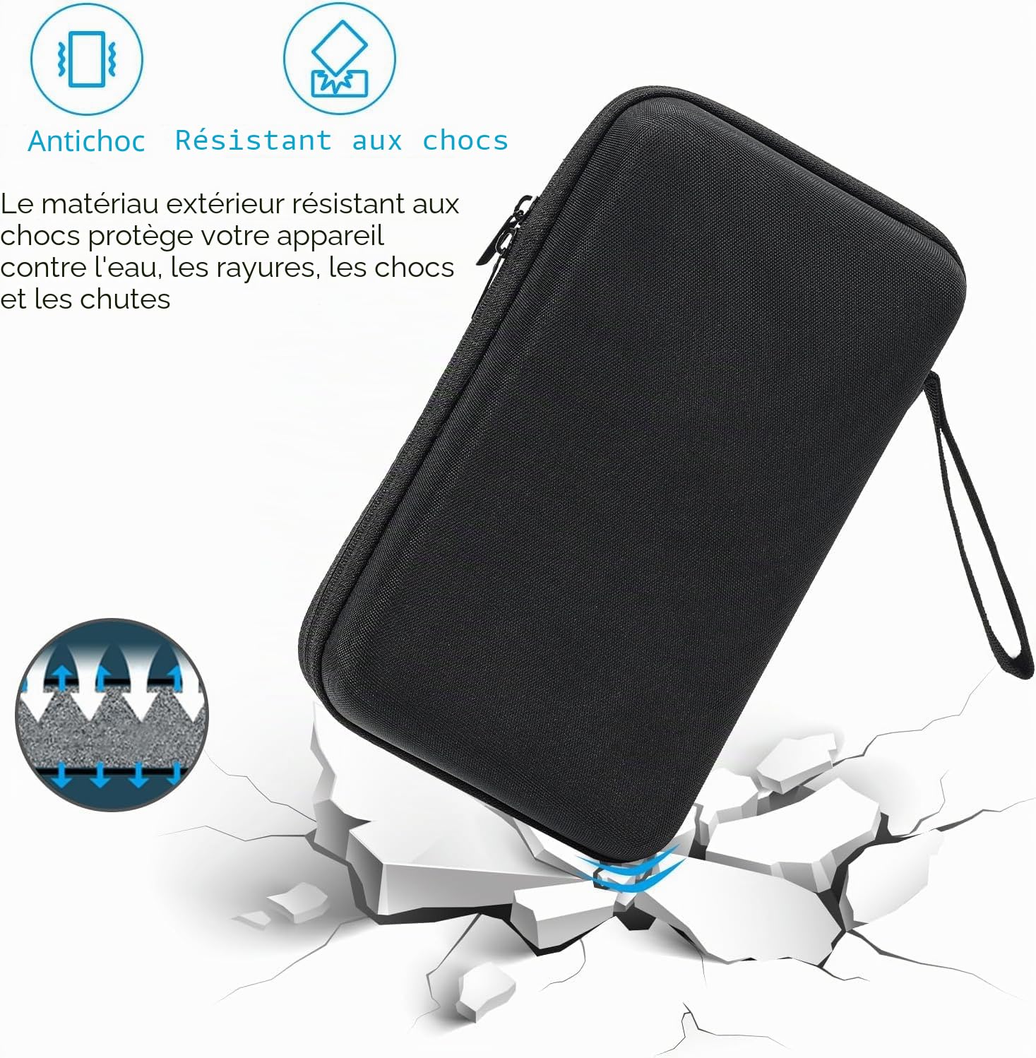 ProCase Étui Rigide de Voyage pour Macbook Adaptateur de Courant Chargeurs Câbles Banque d’Énergie Apple Magic Mouse Apple Pencil USB Flash Disk SD Card -Noir(M)