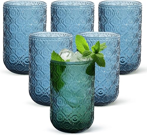 Miniatura 15 de Hobnail - Juego de 6 vasos para beber, juego de cristalería vintage de 14 onzas, vaso de agua verde en relieve para cerveza, jugo, cóctel, whisky,