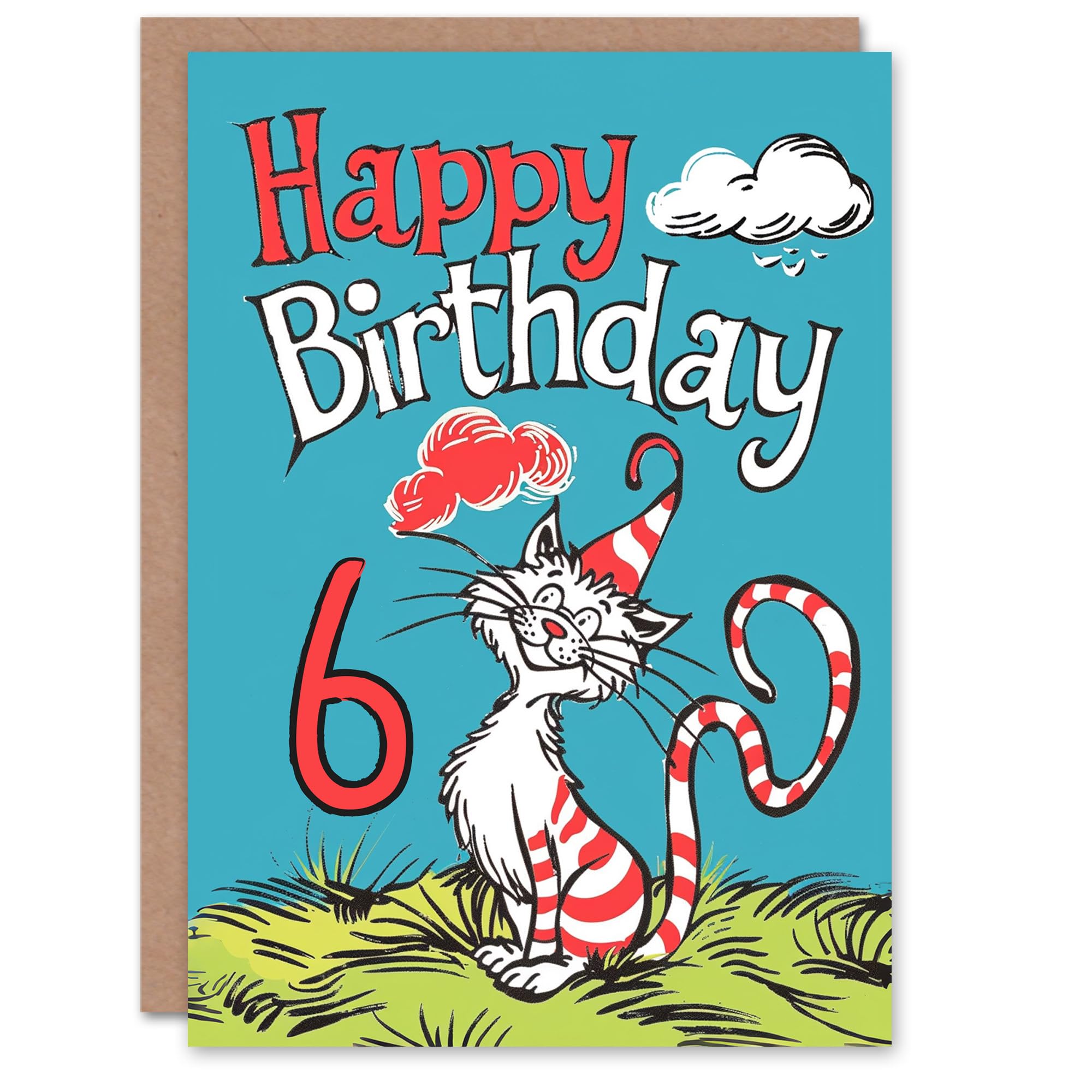 Artery8 Kids Birthday Card - Cat Lover - 6th Birthday - Blue