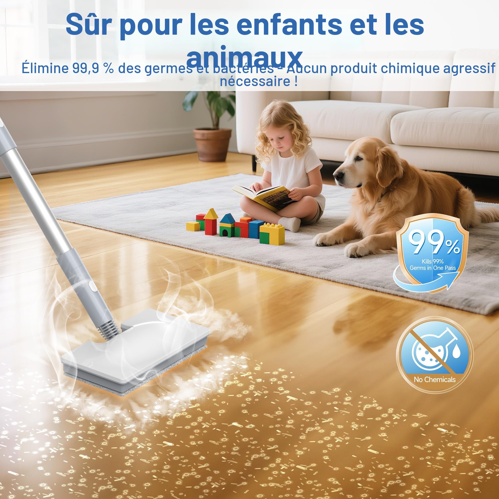 Balai Vapeur Multifonction Ariceck FV07 | 6 en 1 | Chauffage rapide en 15 secondes | Élimination de 99,9% des bactéries et acariens | Compatible avec les sols en bois dur et les carreaux