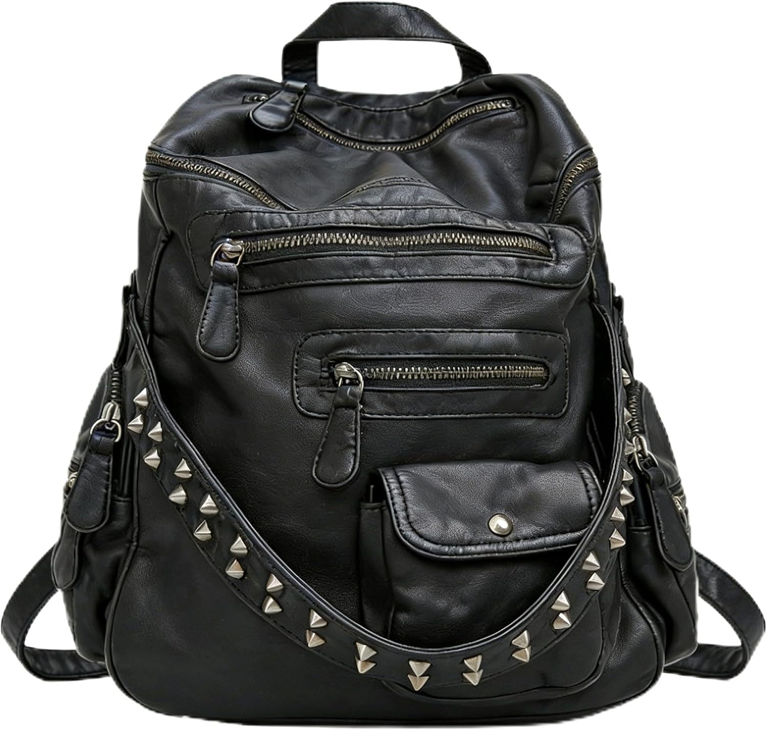 Y2K Backpack for Women, Gothic Studded Faux Leather Backpack, Black Punk Rivet School Bag with Multi-Pockets, Vintage Rocker Rucksack