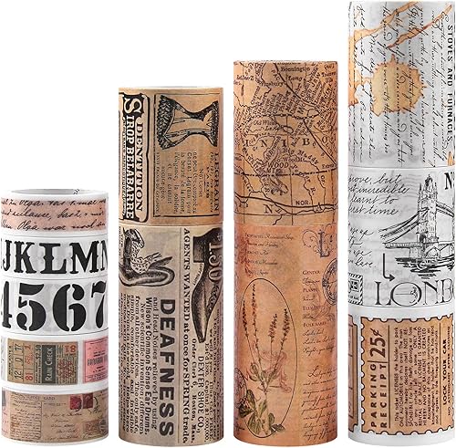 Dizdkizd Juego de 20 rollos de cinta Washi, cinta de enmascarar vintage con 3 tamaños de 10151.181in de ancho, cinta colorida para decoración de