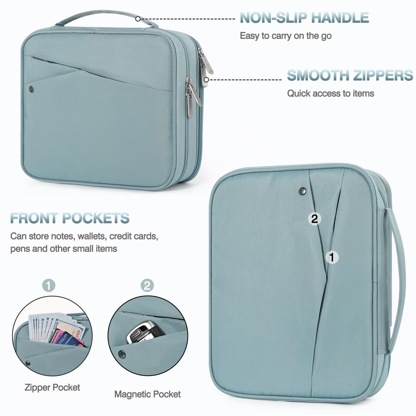MoKo 9-11 Zoll Laptop-Taschen für Tablets iPad Pro M4 & Air M2 2024, iPad 10th Gen 10,9, 9/8. 10,2, iPadAir 5/4th 10,9, Zweischichtige i-Pad Tasche mit rutschfestem Tragegriff, trübes Blau