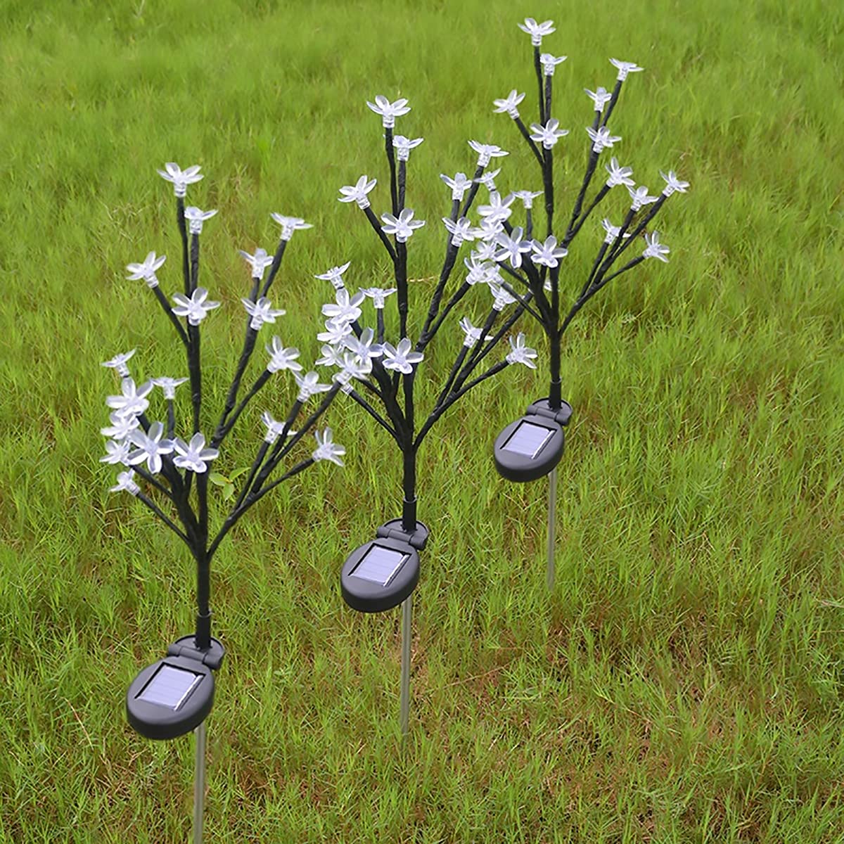 Luci solari da giardino a energia solare, a forma di fiore di ciliegio, 20 luci a LED impermeabili per vialetti, prati, cortili, passerelle, decorazioni natalizie, 3 pezzi