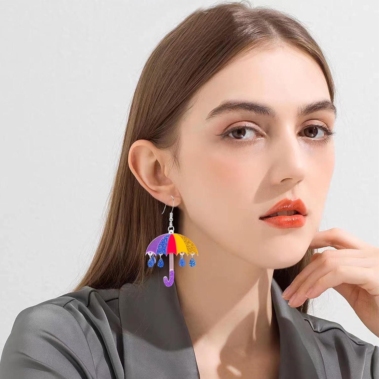 Acrylic Umbrella Drop Dangle Earrings for Women Personality Creative Color Blocked Double-Layer Umbrella Raindrop Earrings Holiday Summer Jewelry - Image 3