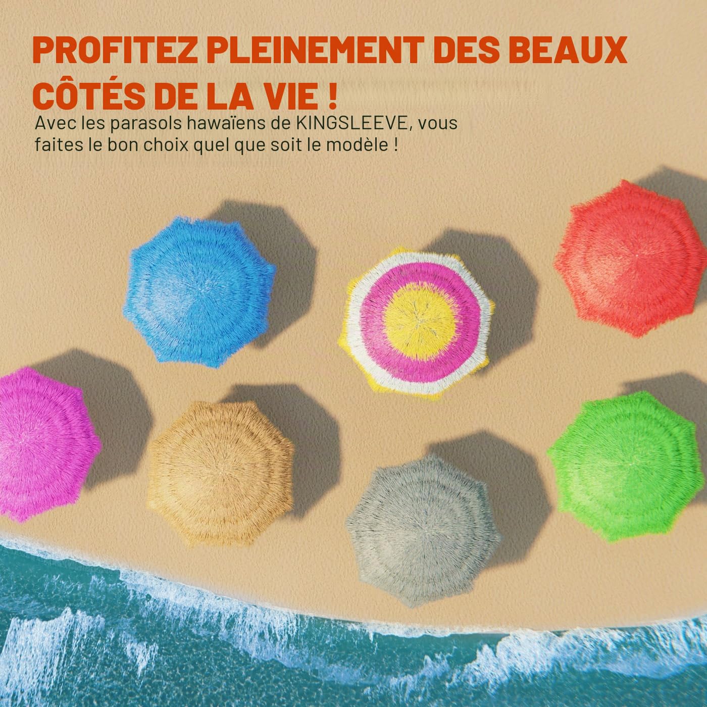 Kingsleeve® Parasol inclinable Hawaii 192 cm bleu Parasol de plage Ø 160 cm réglable Jardin terrasse extérieur