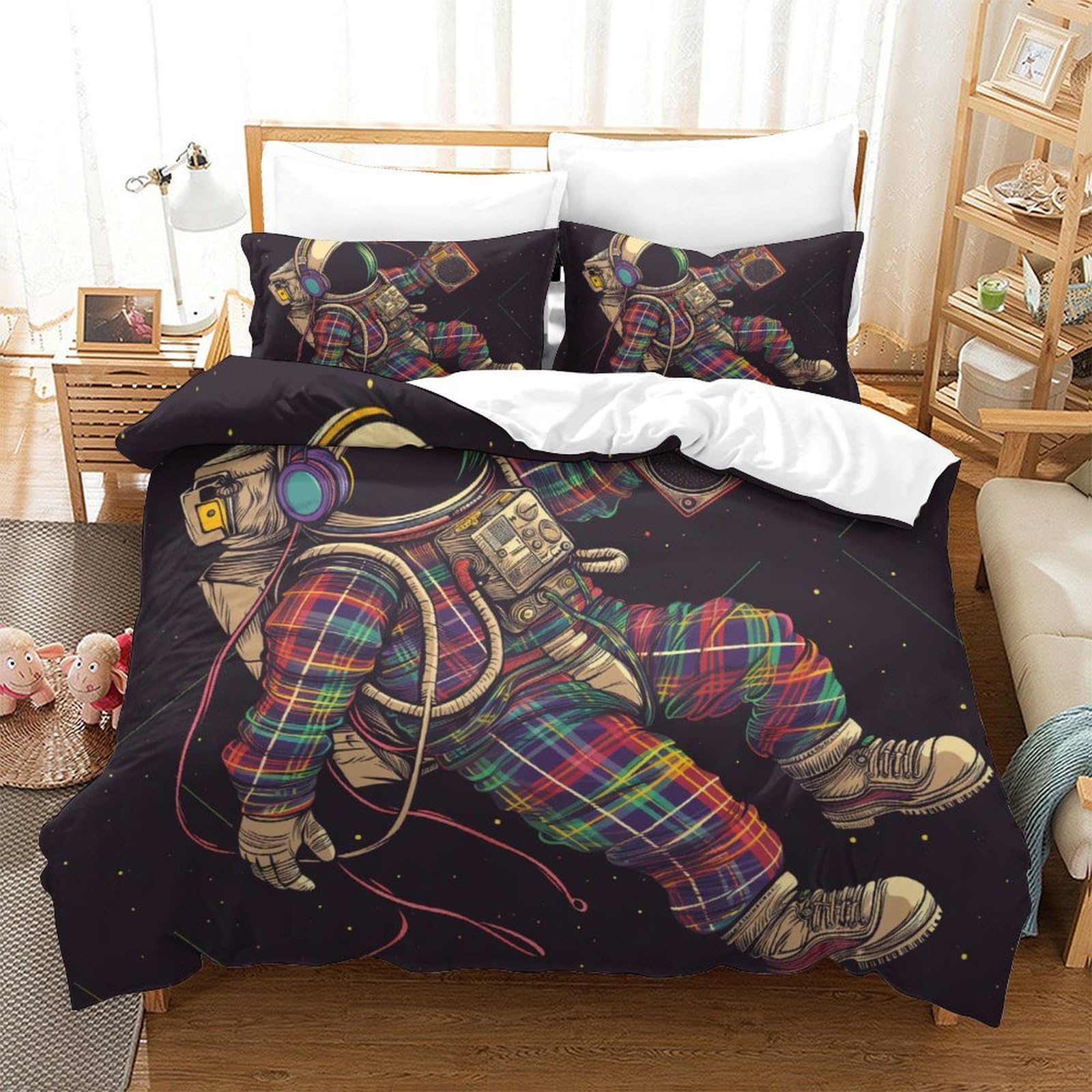 Housse de couette astronaute zippée 260x220cm : finie la couette qui glisse