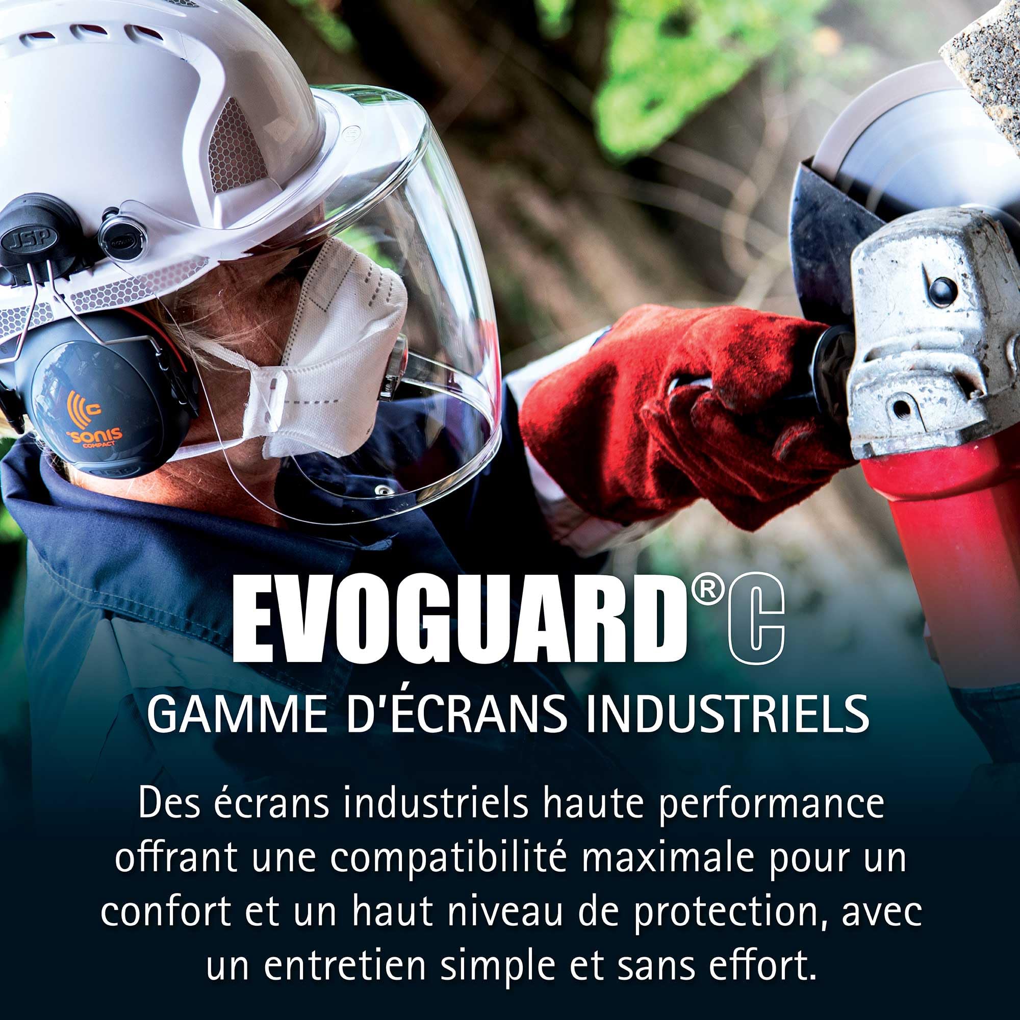 JSP EVOGuard C1 Visière Transparente Polycarbonate pour BTP et Industrie | Visière polycarbonate transparente avec protection UV et anti-impact. Compatible JSP EVO. EN 166 & EN 170.