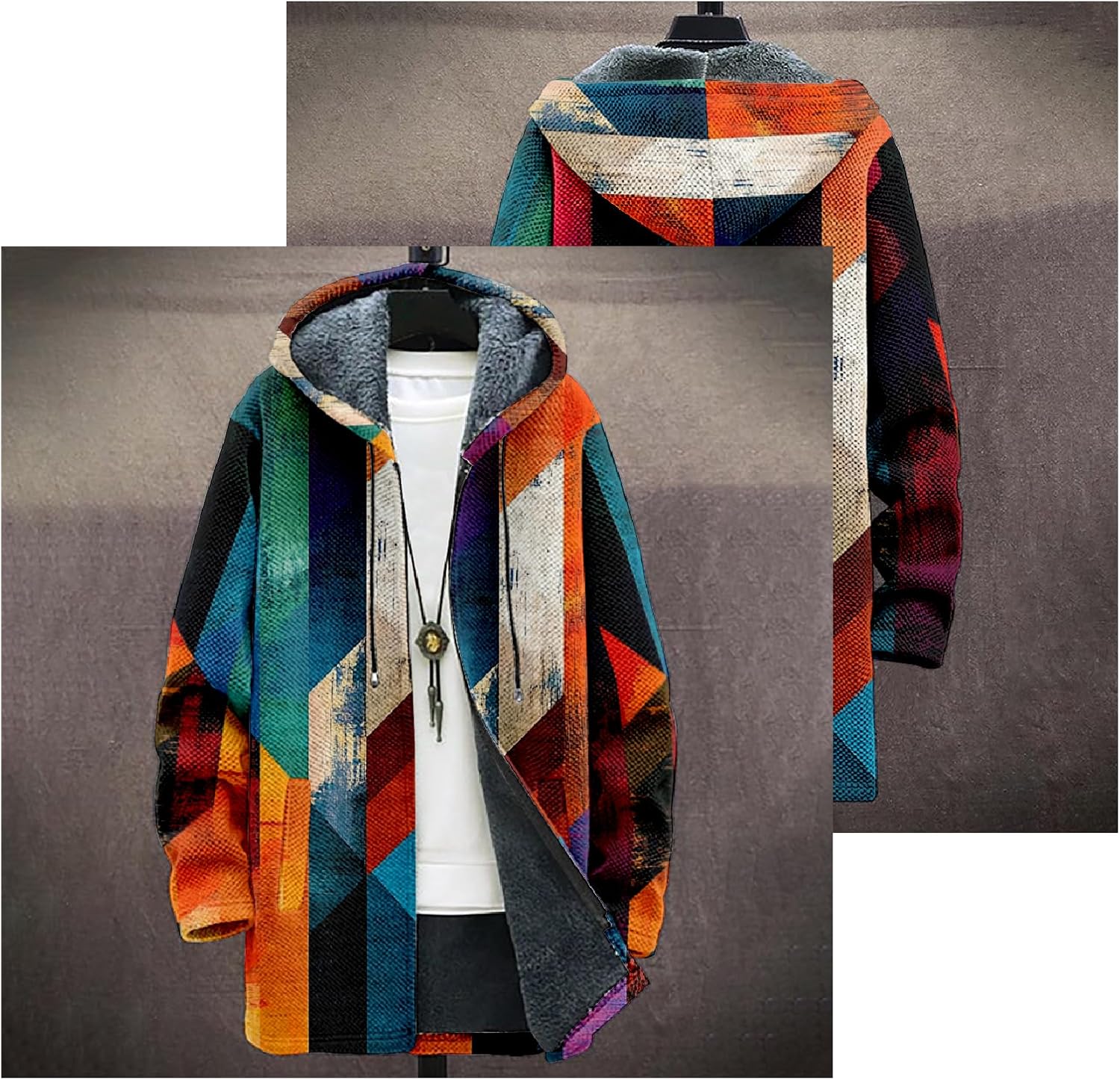 BIVENANT Mens Long Cardigan Hoodies Color Block Hooded Jacket Horse Print Open front Sweater Hoodie with Pockets Coat