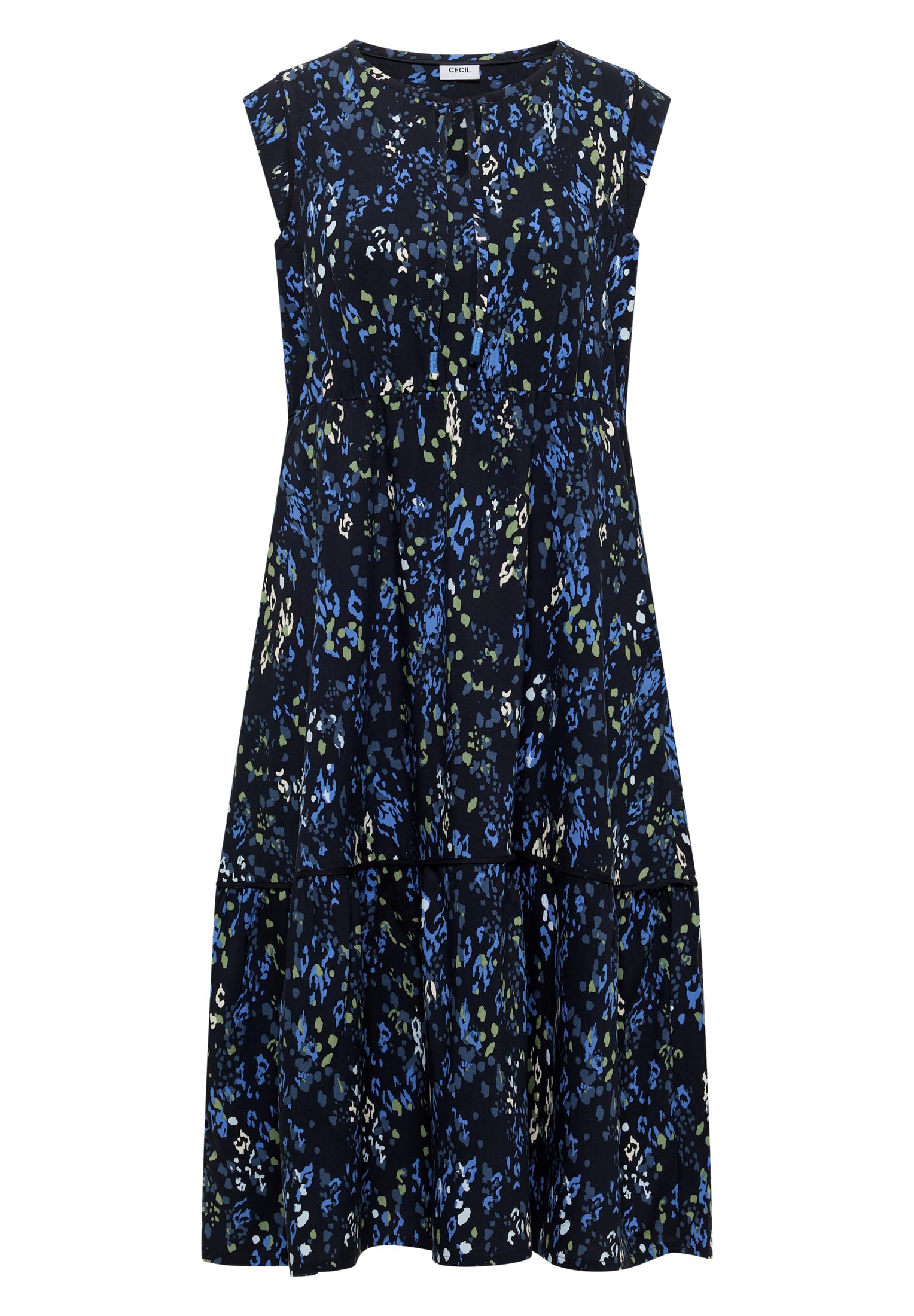Cecil Damen 1409492 Midikleid mit Split Neck und Print (1er Pack)