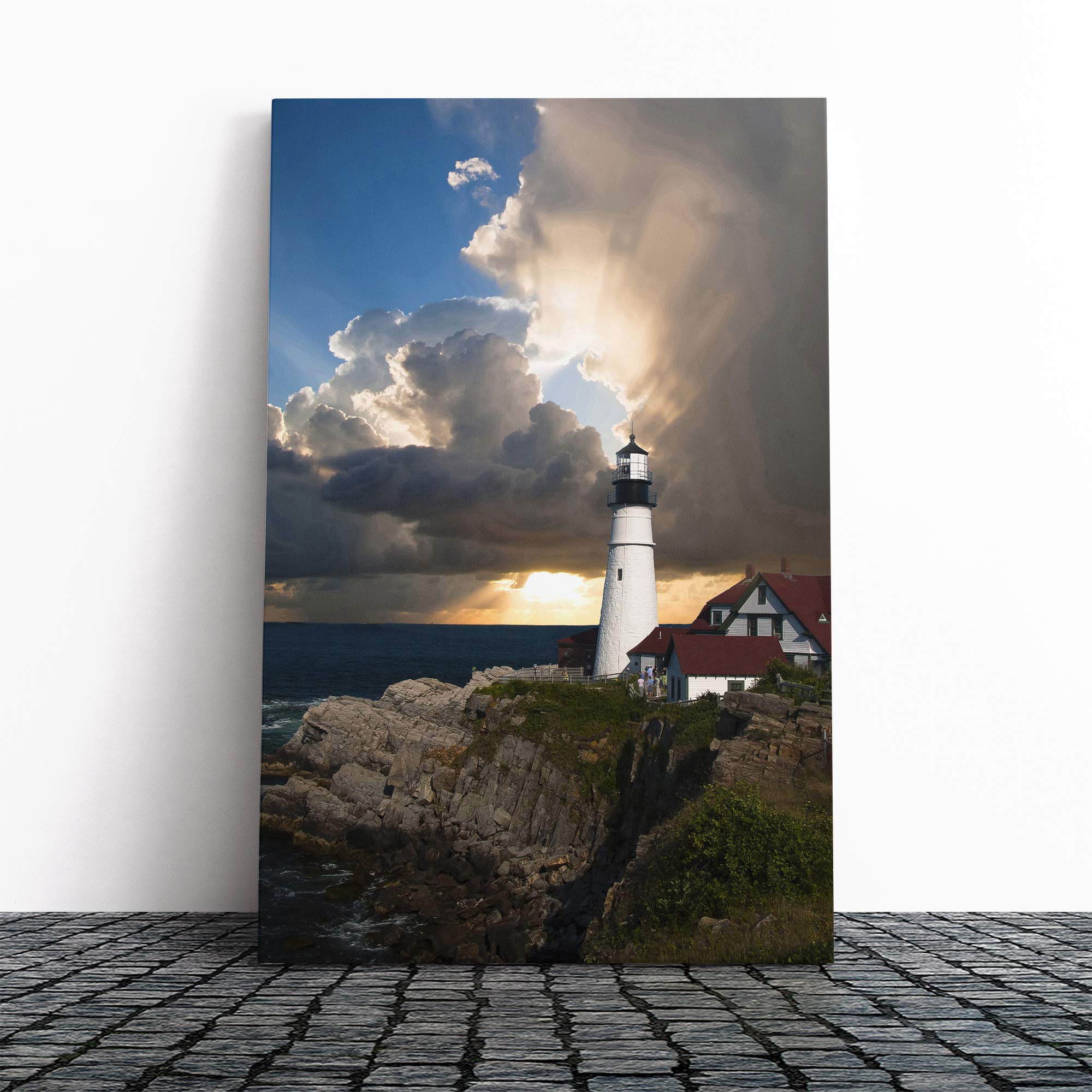 Lighthouse Landscape Canvas Print | Gallery Wrapped 30mm Frame Wall Art | 30x20 inches | Ready to Hang | Modern Seascape Picture | Living Room Bedroom Lounge Office