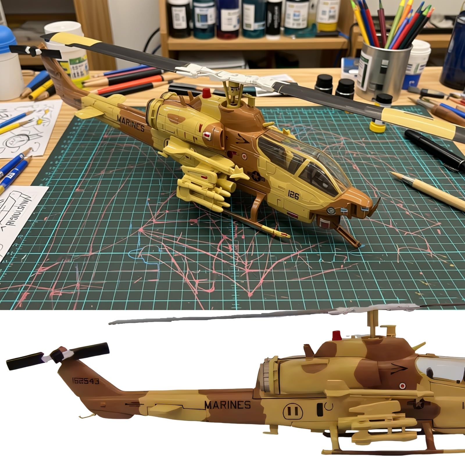 Scala 1/72 AH-1W in lega metallo militare pressofuso modello elicottero armato della marina militare replica collezione con finitura premium espositore appassionati aviazione arredamento