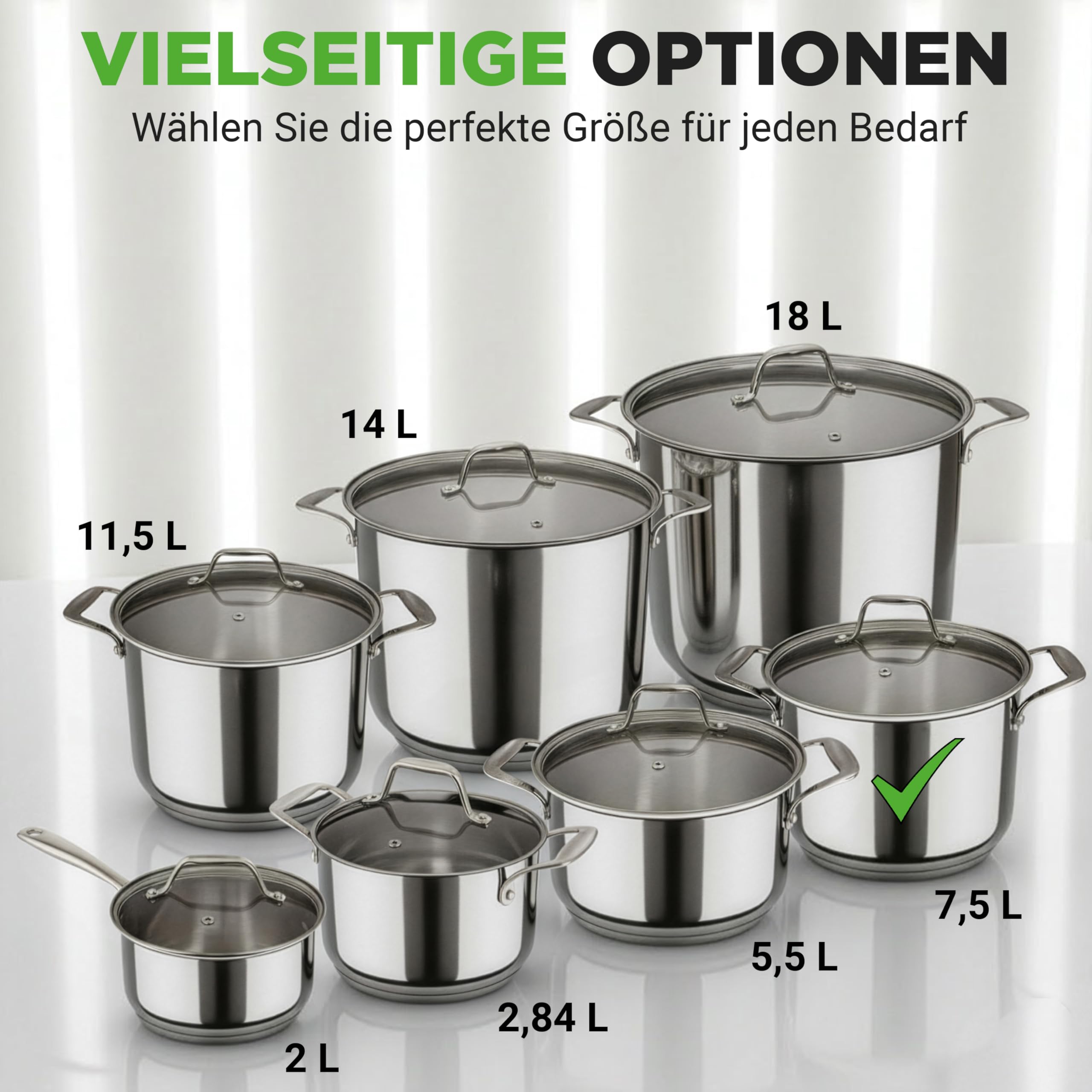 NutriChef Kochtopf groß, 8L Suppentopf Induktion aus Edelstahl mit Glasdeckel, 18/8 Großraumtopf Hitzebeständig bis 260 °C, Für alle Herdarten, Spülmaschinengeeignet, Silver