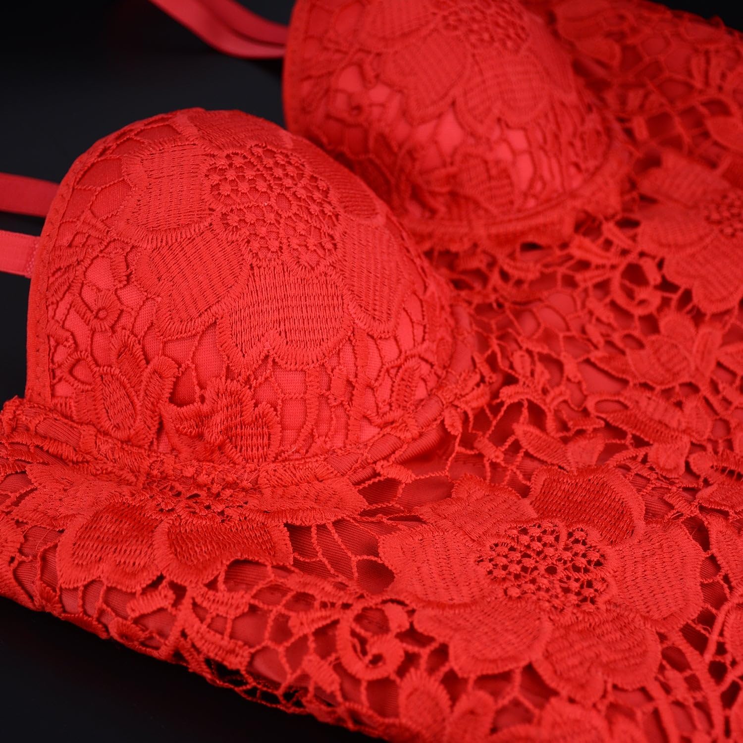 ELLACCI Women's Floral Lace Bustier Crop Top Gothic Corset Bra Tops Red - Image 8