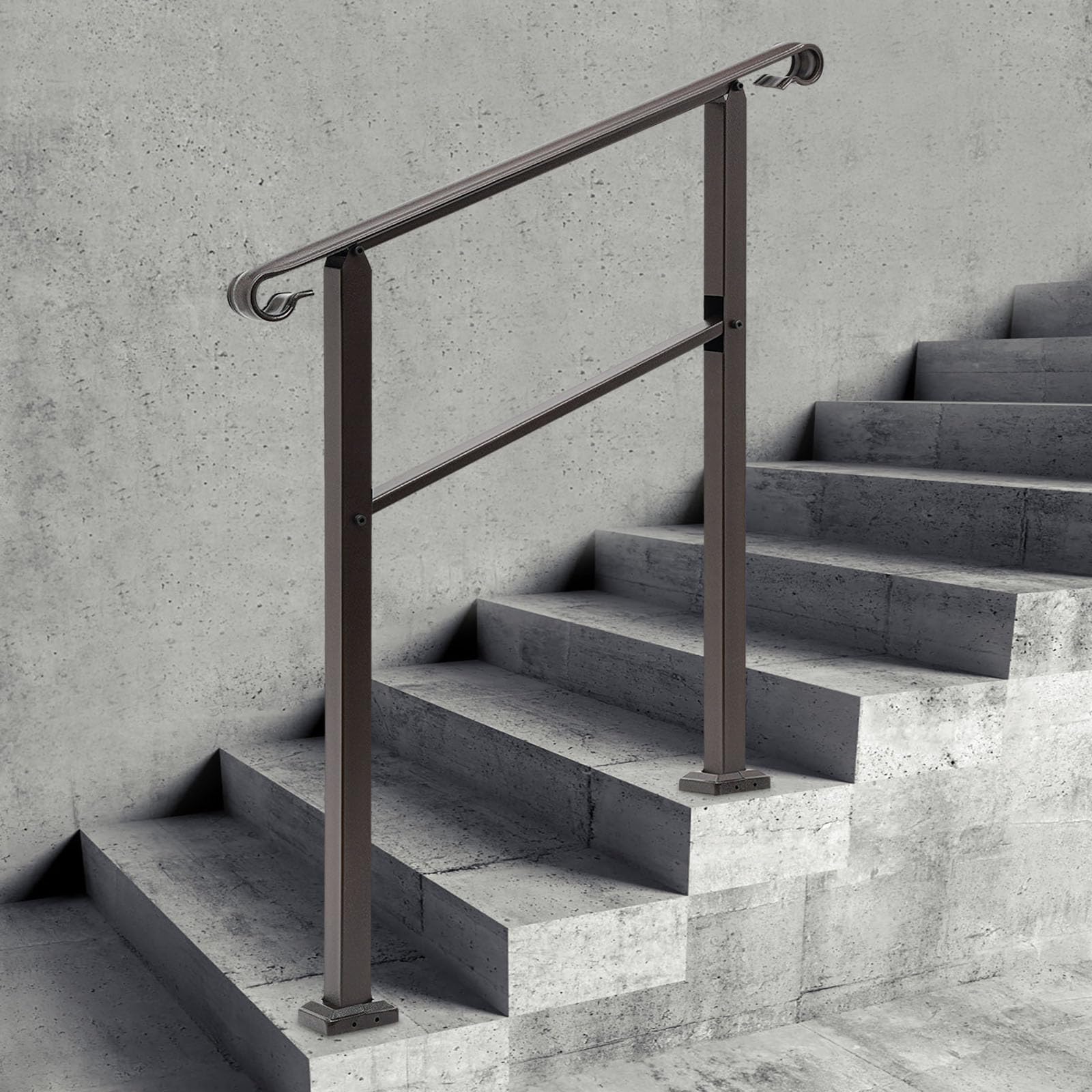 Fence & Rail Hand Rails For Outdoor Steps, 1 To 3 Step Handrail, Iron Indoor Stair Railing Kit With Antirust Coating & Curved Design, Non-Slip Banister, Railings For Porch & Deck, Black - View #2