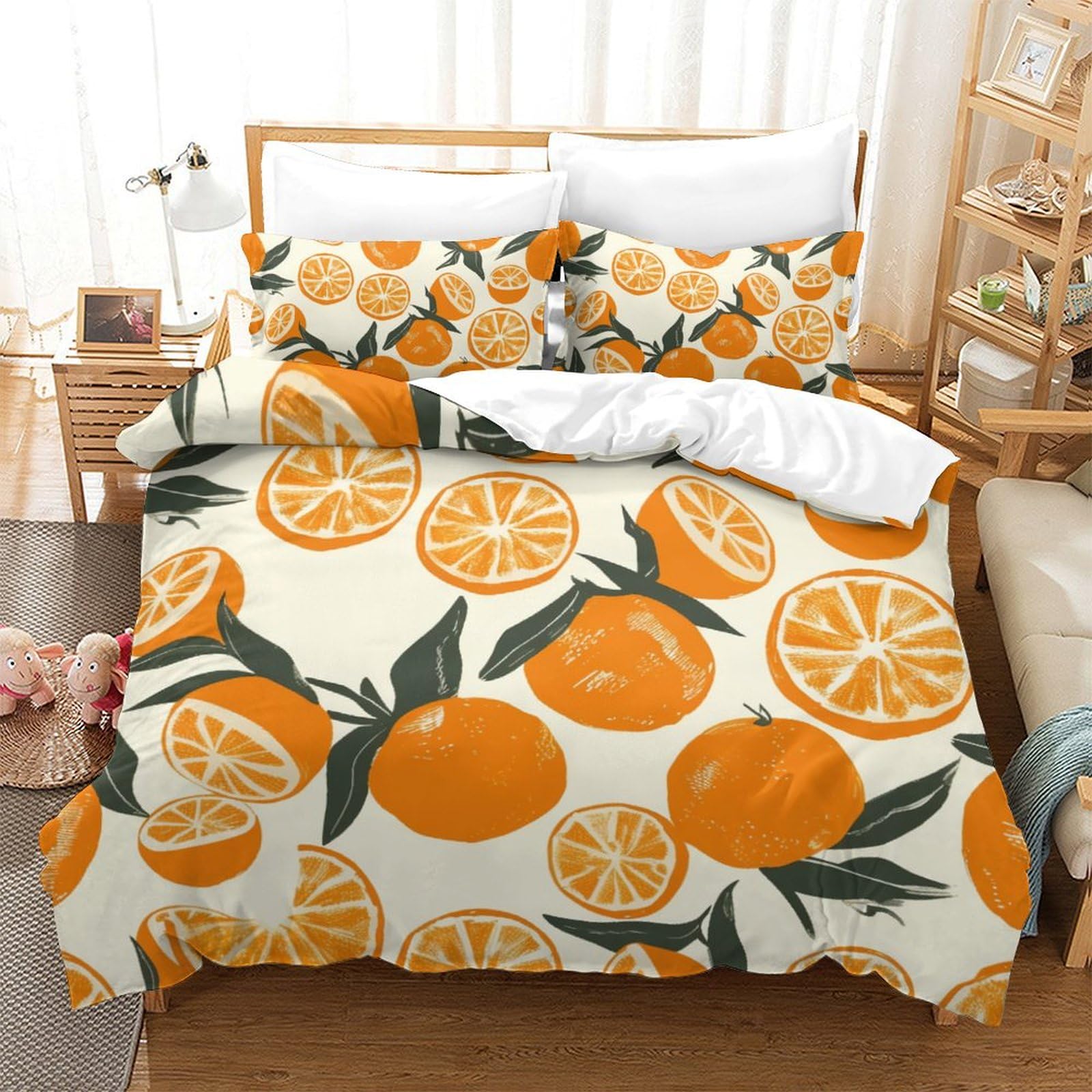 Housse de couette orange King 220x240 en microfibre pour réveiller la déco de votre chambre